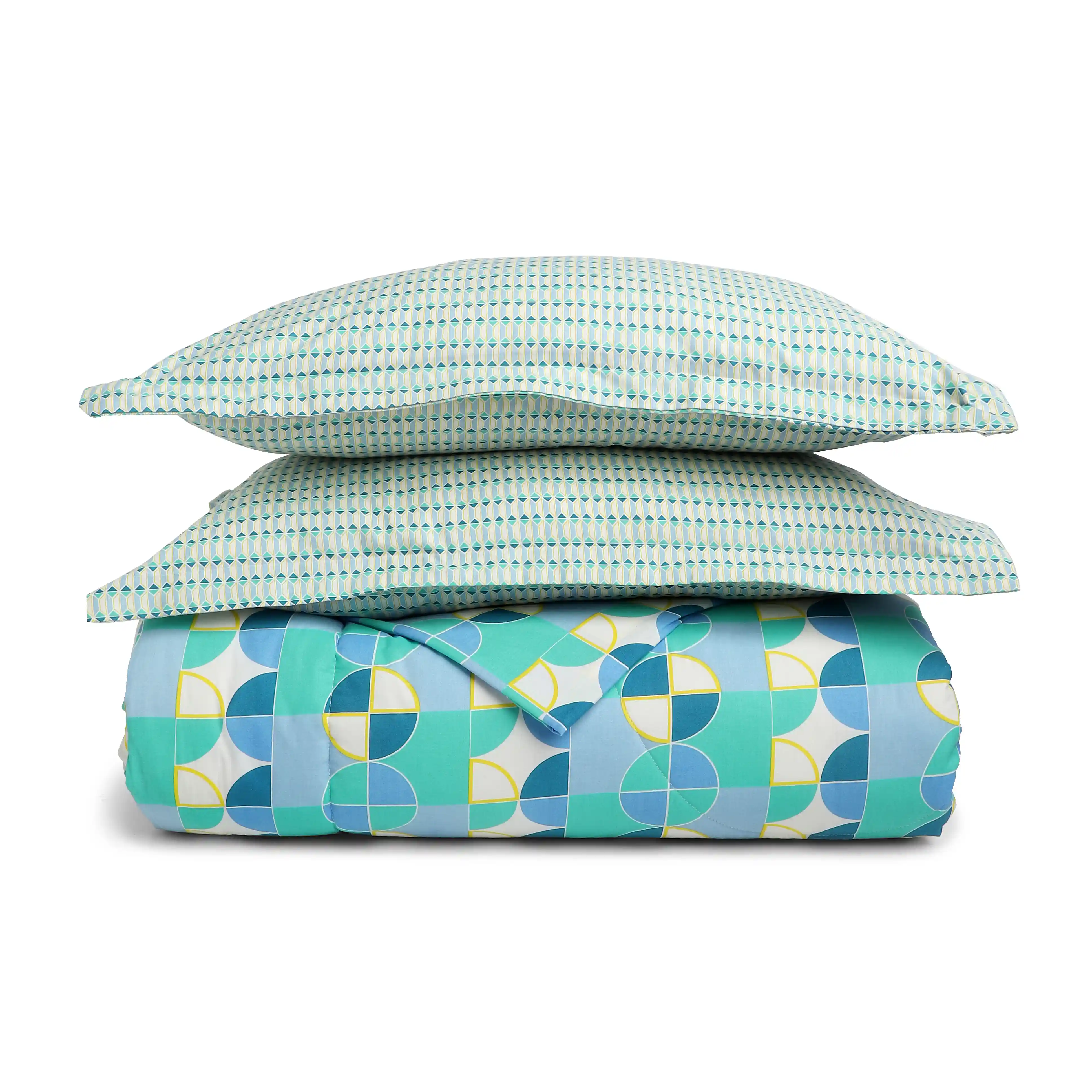 Mishella | Mix & Match Printed Coordinated Bedding Set | Set of Bedsheet & Comforter - Orbit Teal - Image 4
