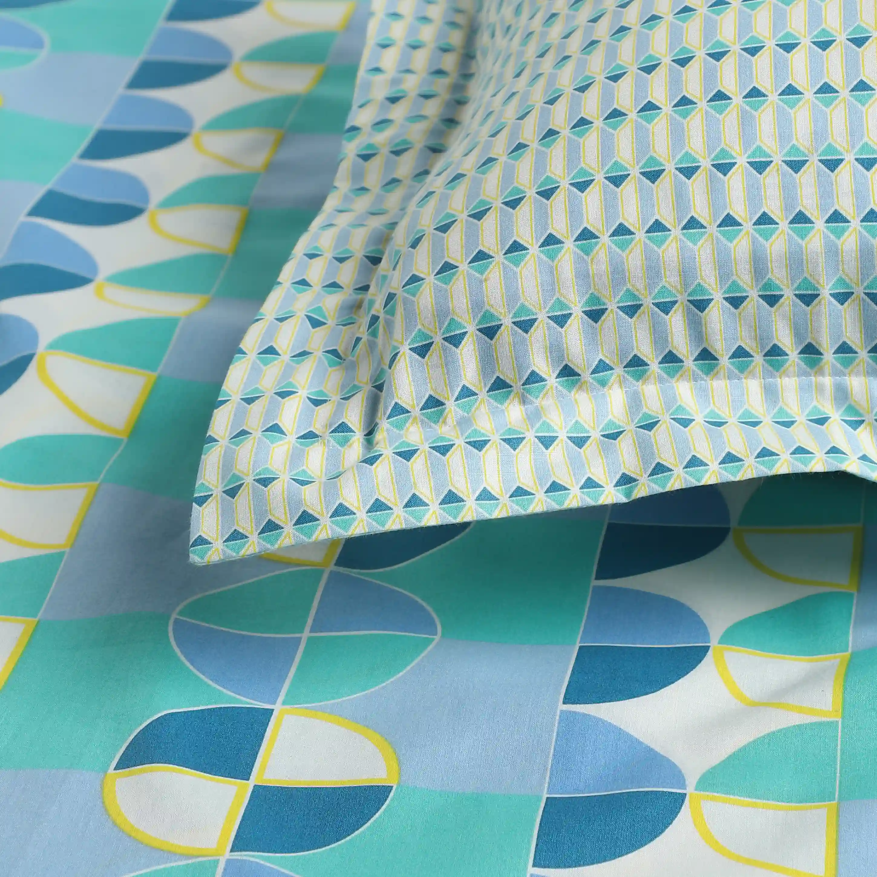 Mishella | Mix & Match Printed Cotton Bedsheet Set - Orbit Teal - Image 10