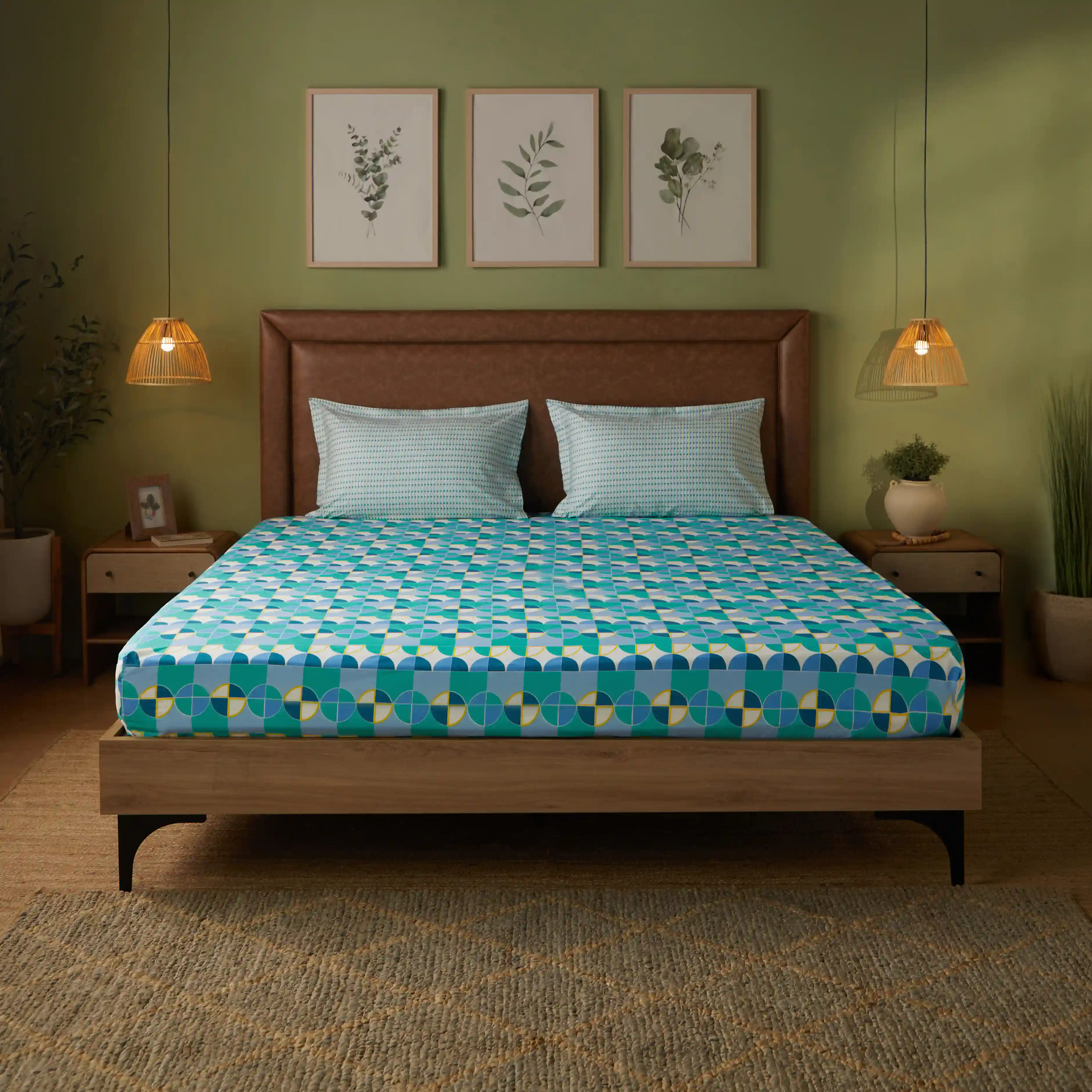 Mishella | Mix & Match Printed Cotton Bedsheet Set - Orbit Teal - Image 12