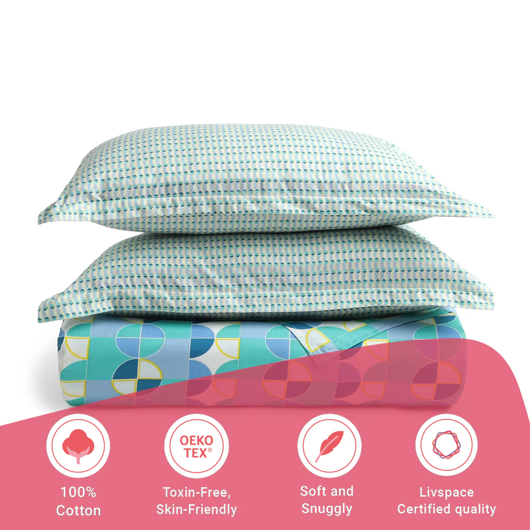 Mishella | Mix & Match Printed Cotton Bedsheet Set - Orbit Teal - Image 16