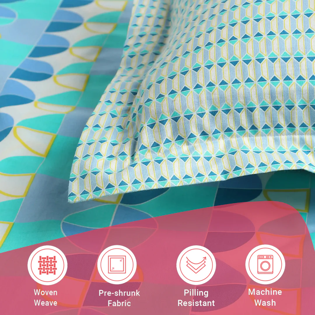 Mishella | Mix & Match Printed Cotton Bedsheet Set - Orbit Teal - Image 17