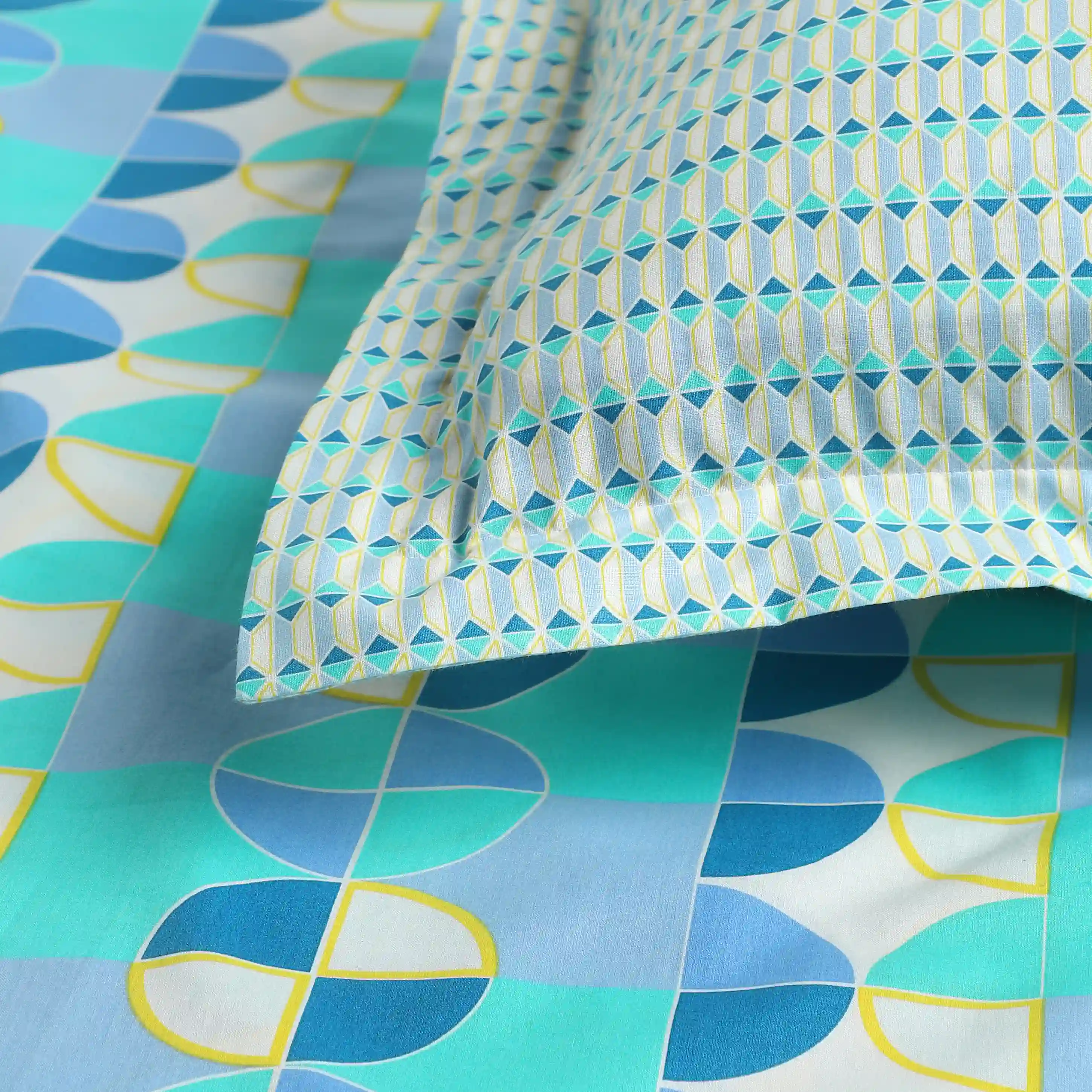 Mishella | Mix & Match Printed Cotton Bedsheet Set - Orbit Teal - Image 5