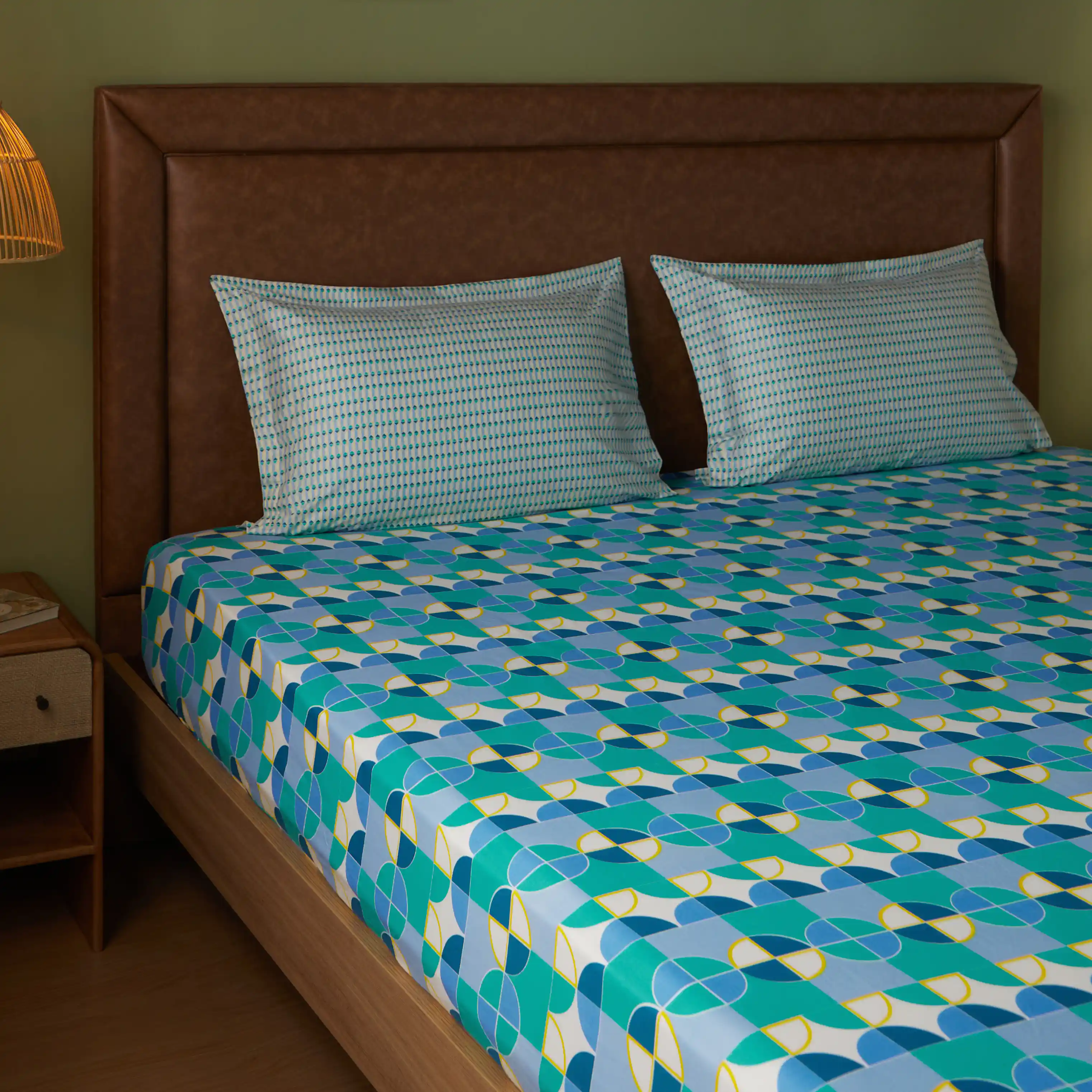 Mishella | Mix & Match Printed Cotton Bedsheet Set - Orbit Teal - Image 6