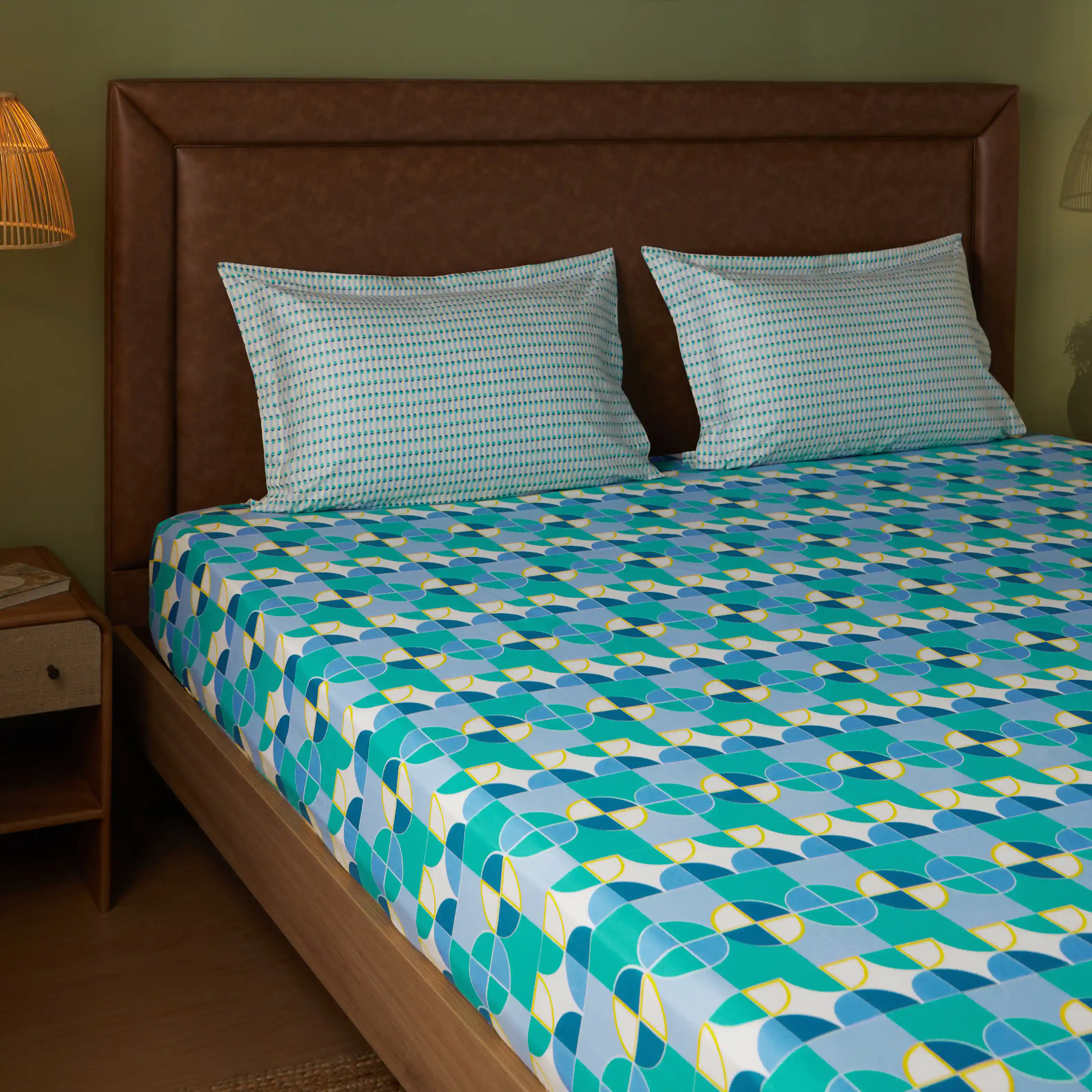 Mishella | Mix & Match Printed Cotton Fitted Sheet Set - Orbit Teal - Image 8