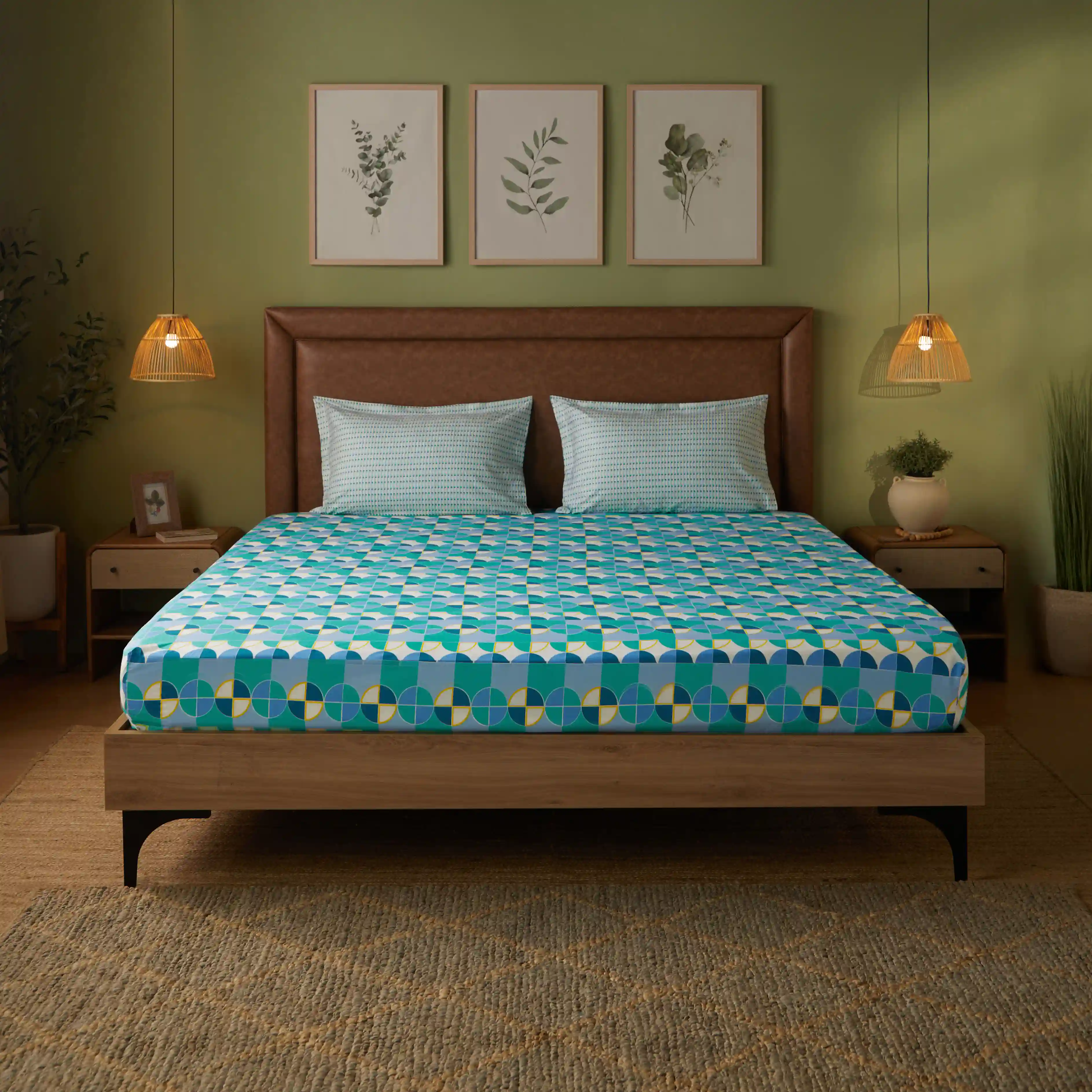 Mishella | Mix & Match Printed Cotton Fitted Sheet Set - Orbit Teal - Image 9