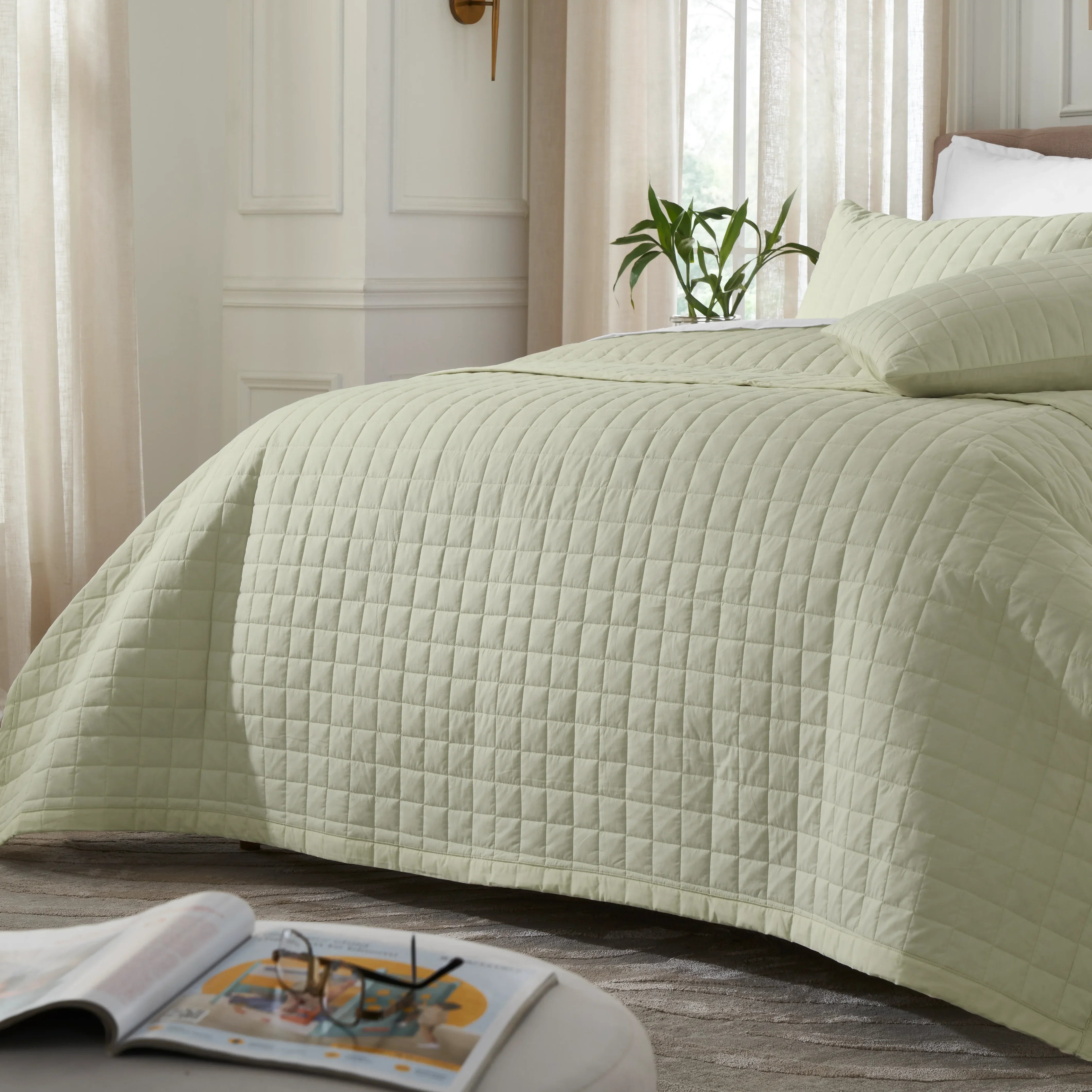 Nuvola | Luxurious Solid Dyed Box Quilted Cotton Bedcover Set - Image 15