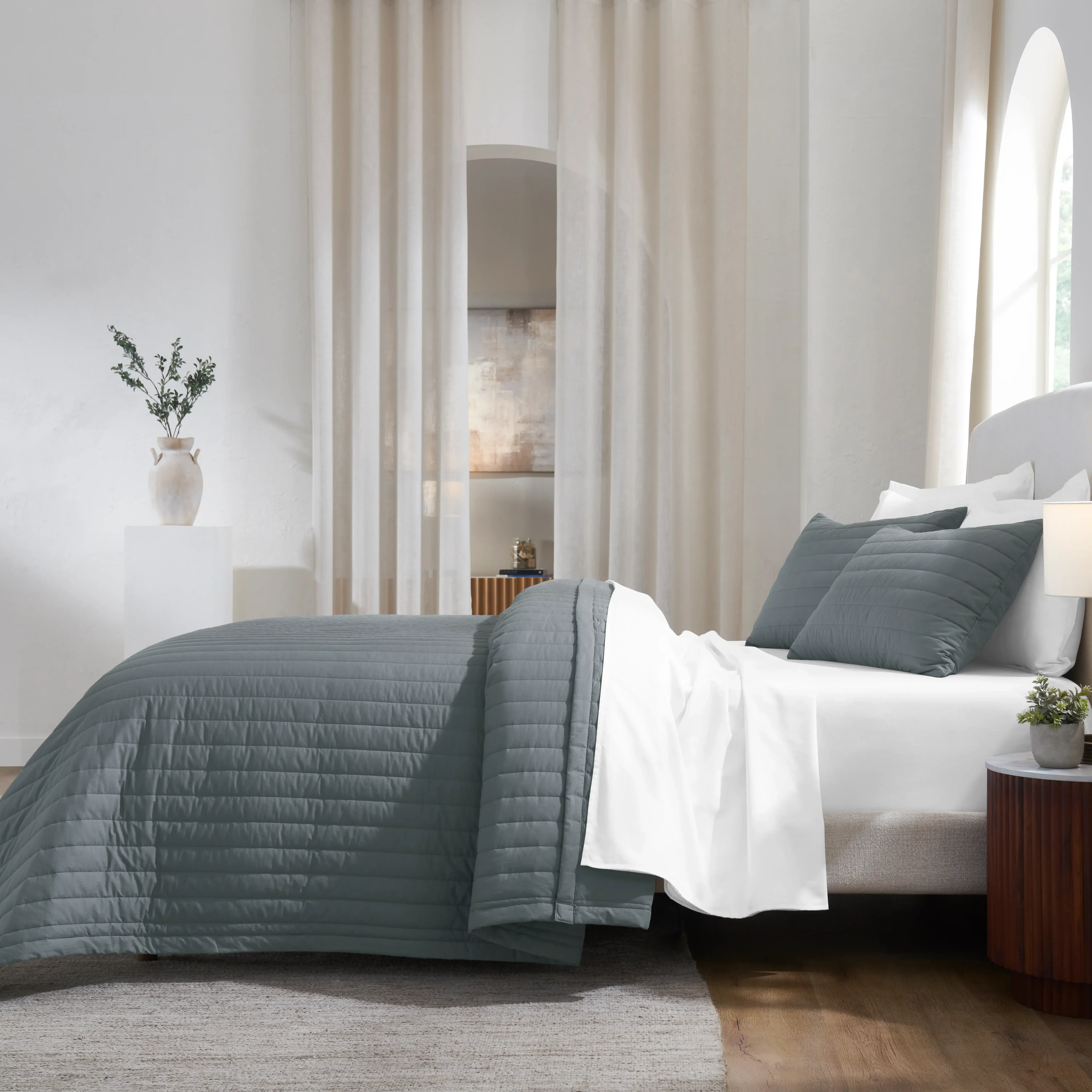 Nuvola | Luxurious Solid Dyed Straight Quilted Cotton Bedcover Set - Image 32