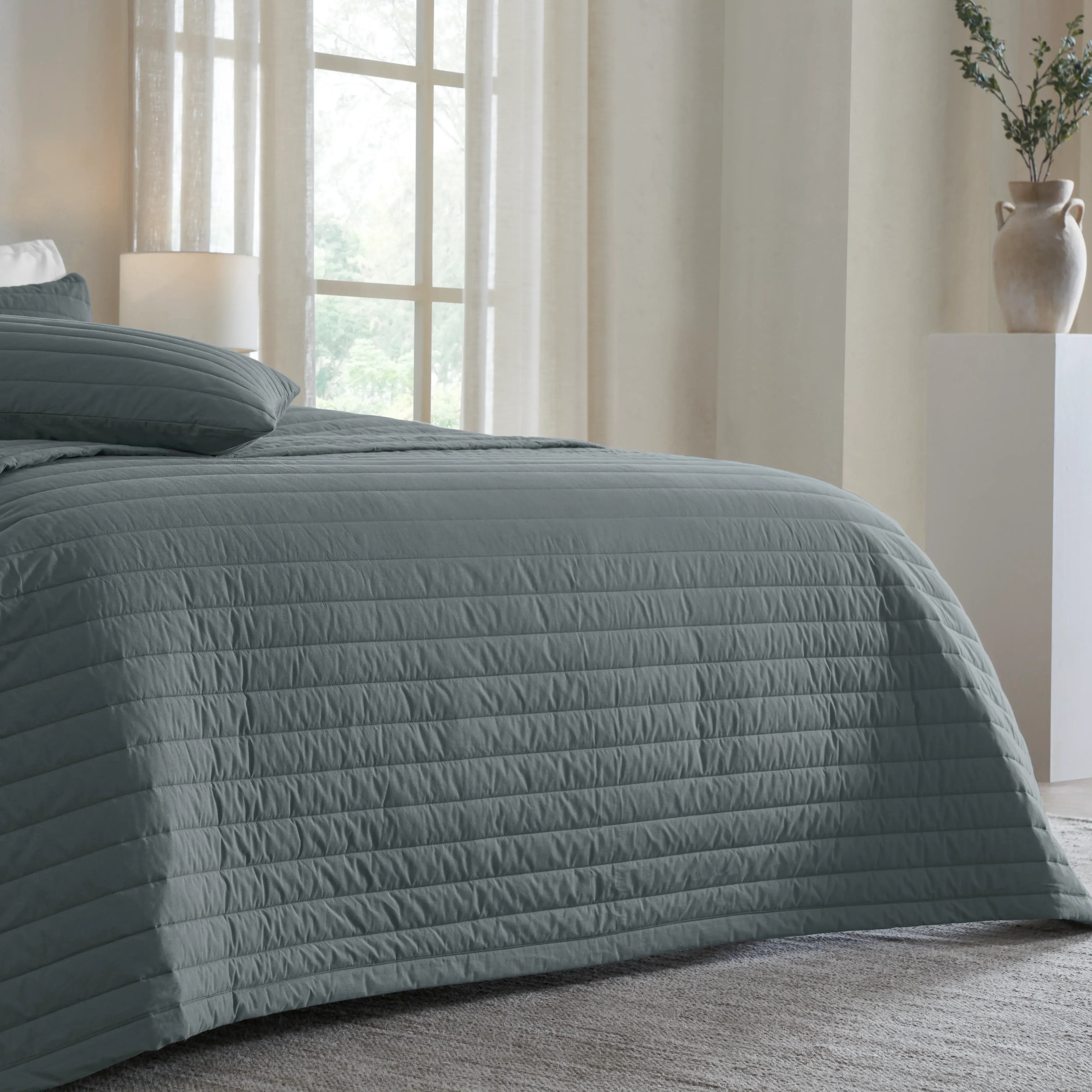 Nuvola | Luxurious Solid Dyed Straight Quilted Cotton Bedcover Set - Image 33