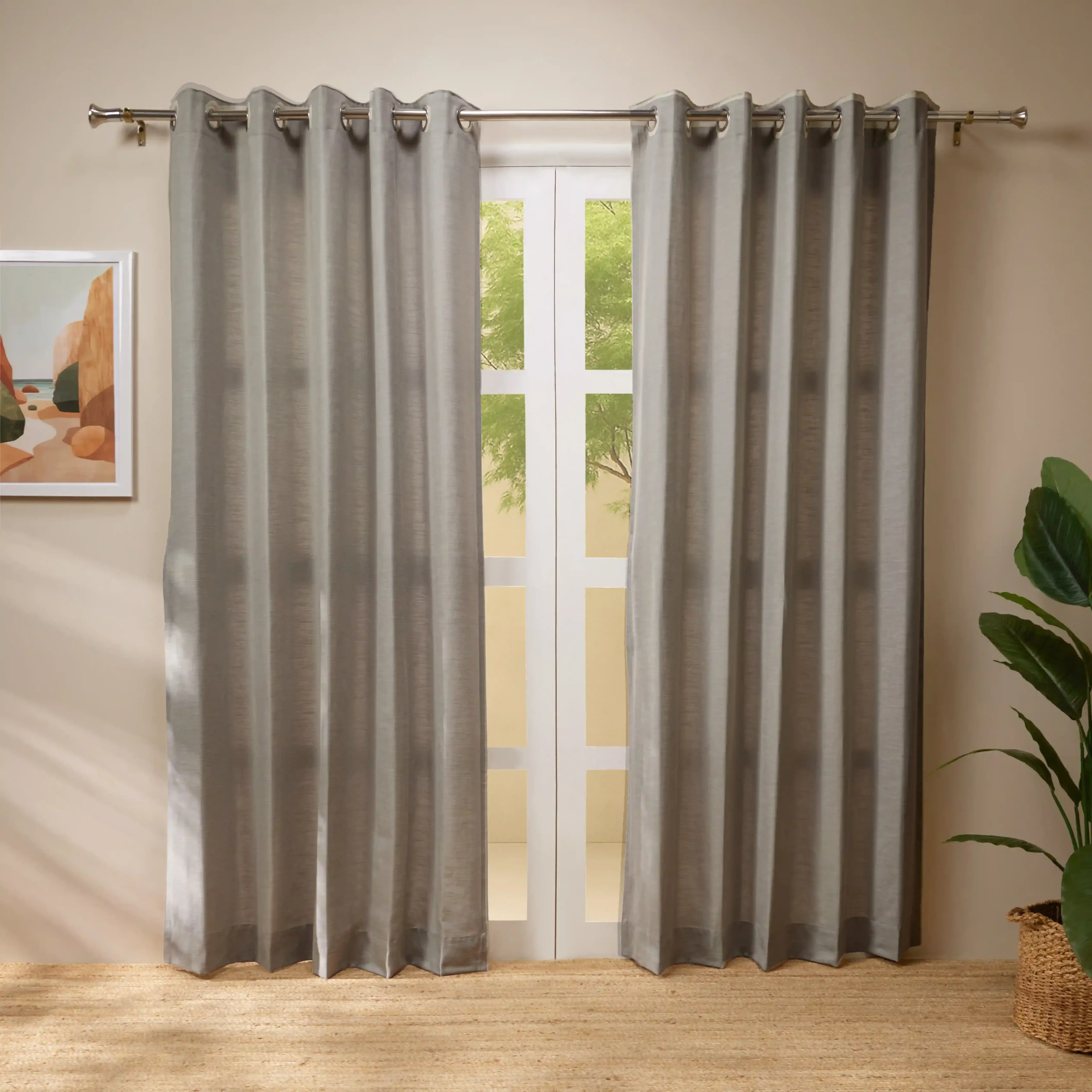 Paleto Set Of 2 Solid Readymade Curtains | Earthen Textures - Image 53