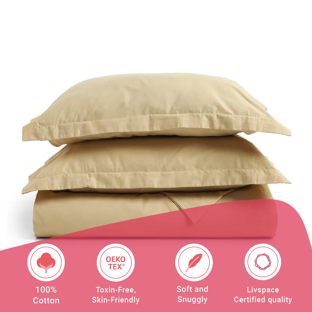 Paleto | Everyday Hues Solid Dyed Cotton Bedsheet Set-Beige - Image 16