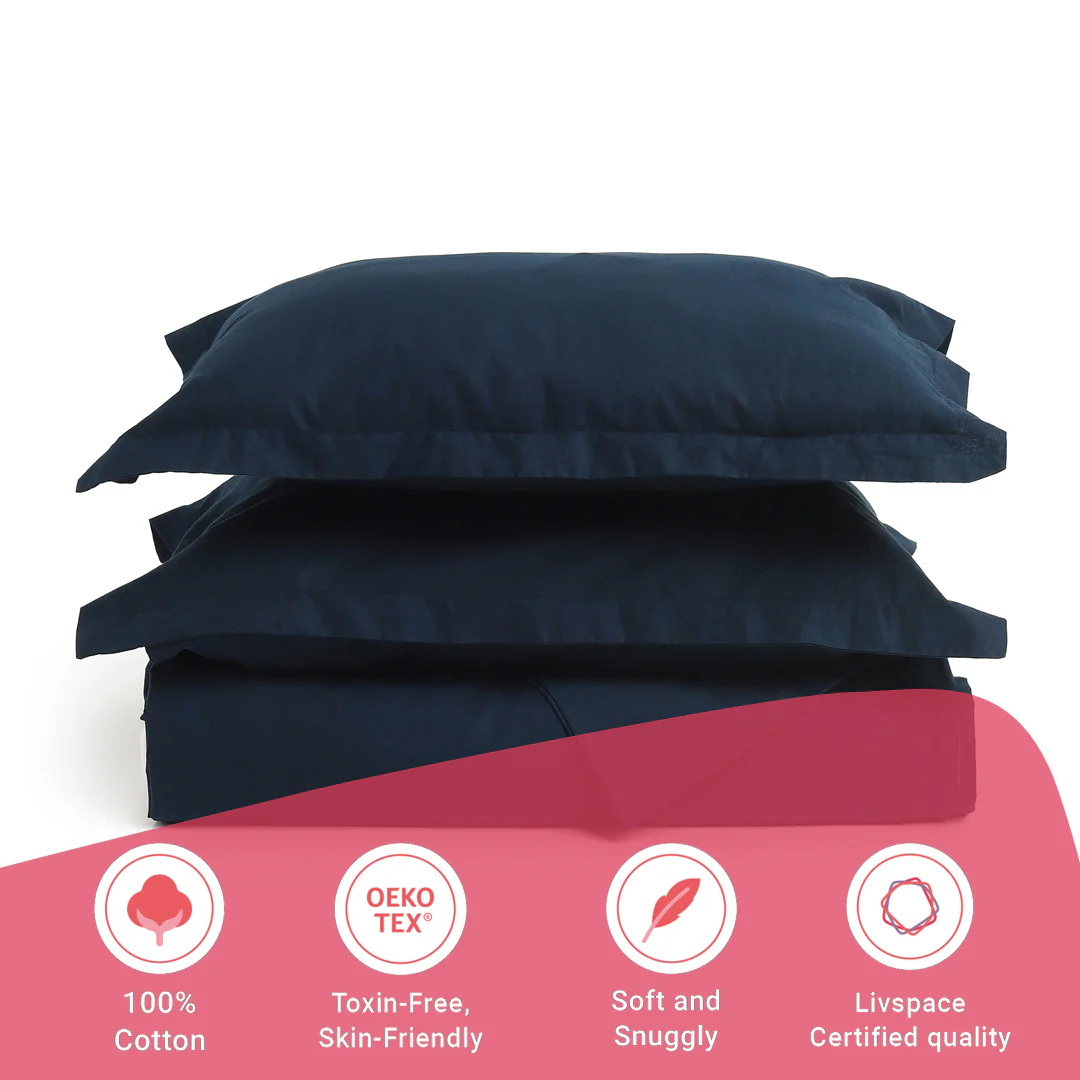 Paleto | Everyday Hues Solid Dyed Cotton Bedsheet Set-Navy - Image 16