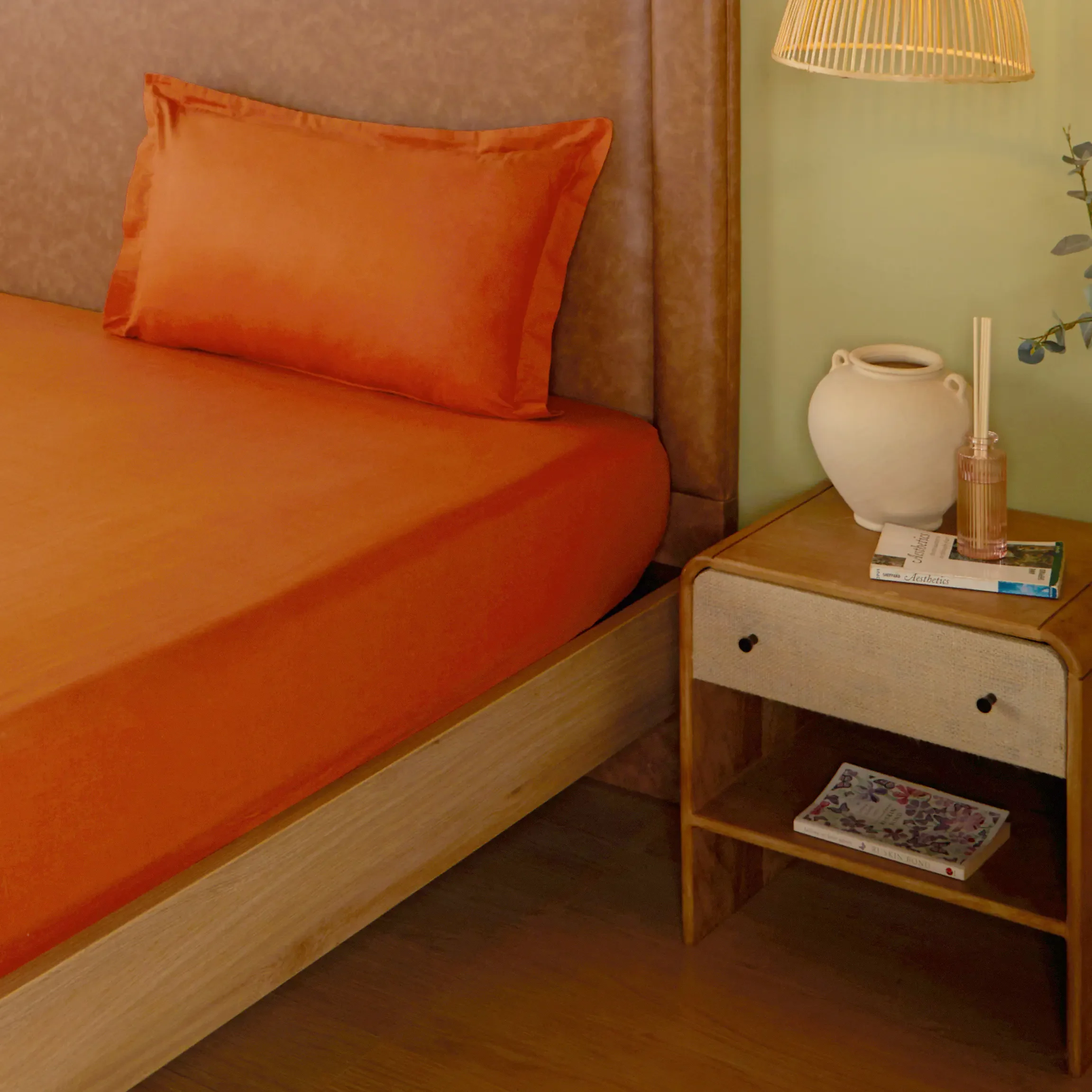 Paleto | Everyday Hues Solid Dyed Cotton Bedsheet Set-Rust
