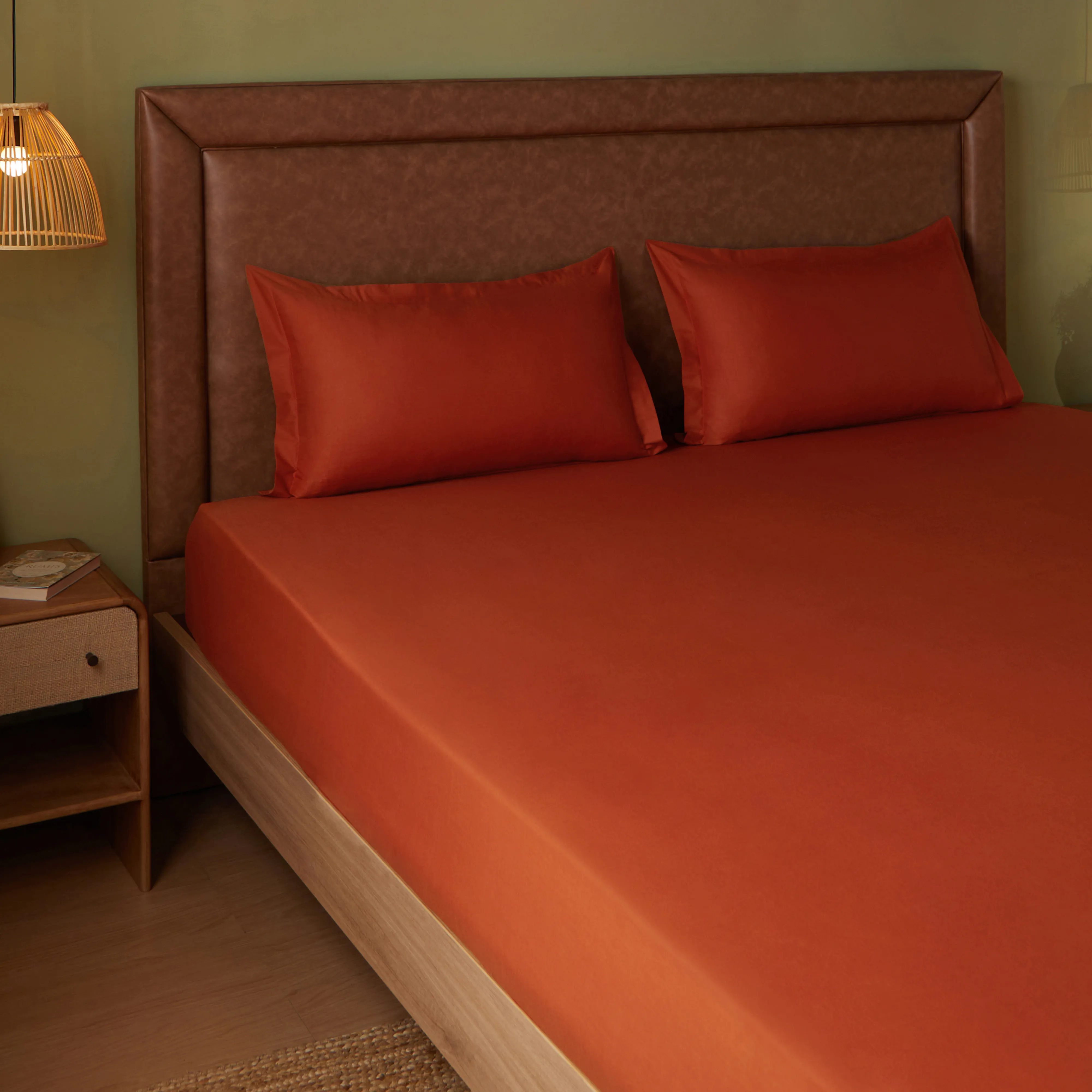 Paleto | Everyday Hues Solid Dyed Cotton Bedsheet Set-Rust - Image 6