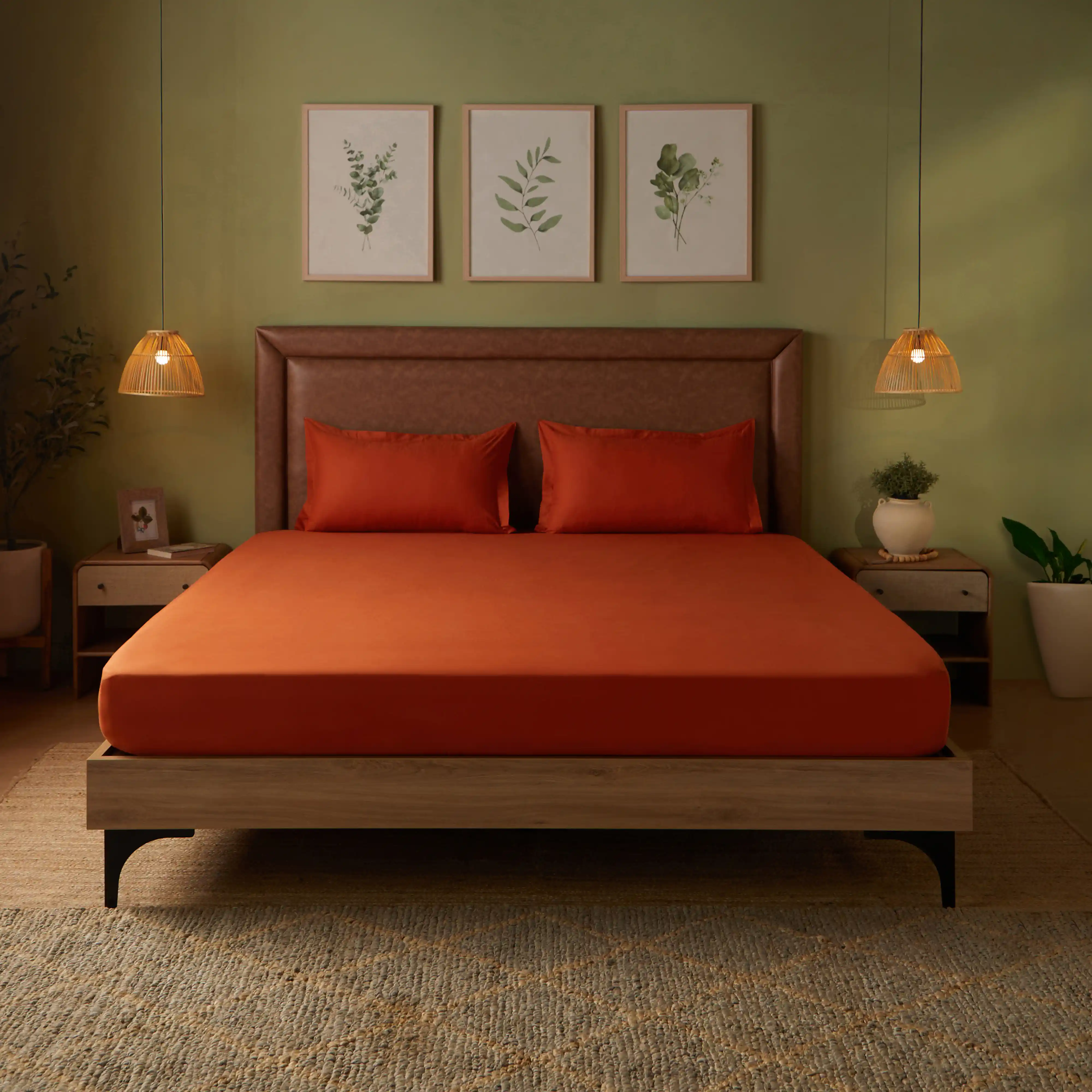 Paleto | Everyday Hues Solid Dyed Cotton Bedsheet Set-Rust - Image 7