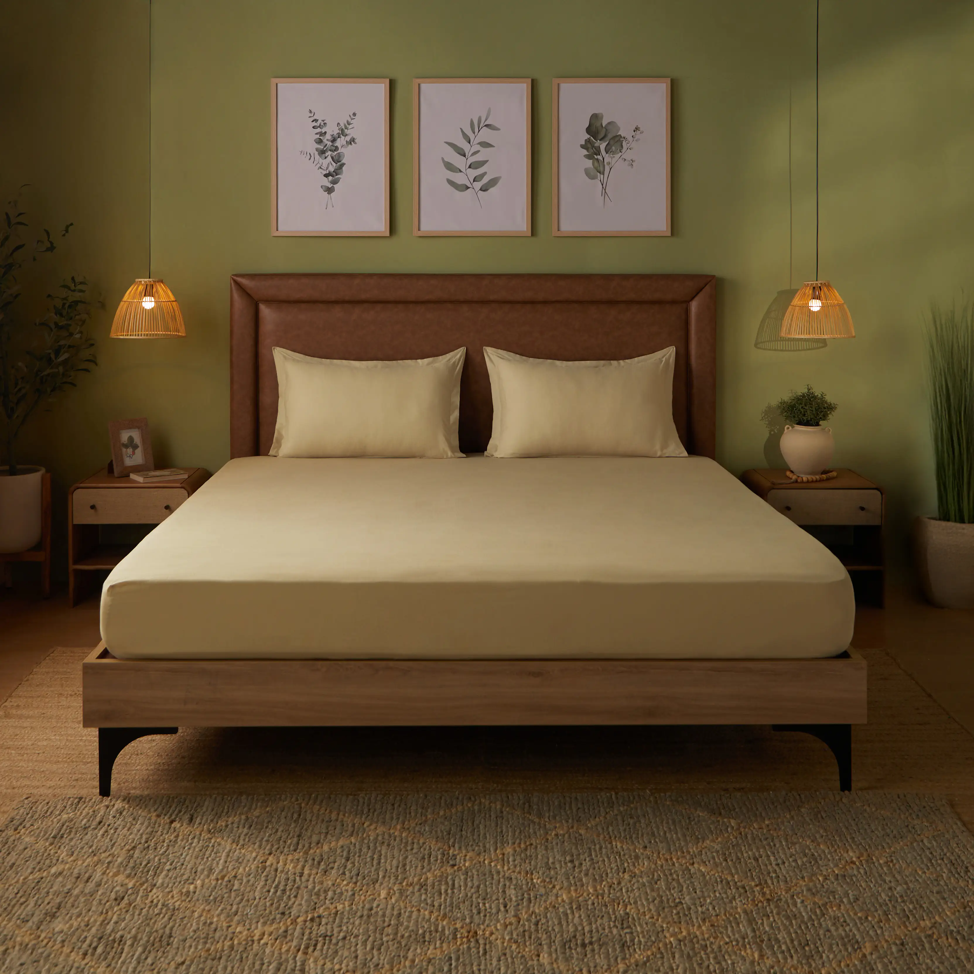 Paleto | Everyday Hues Solid Dyed Cotton Fitted Sheet Set-Beige - Image 9