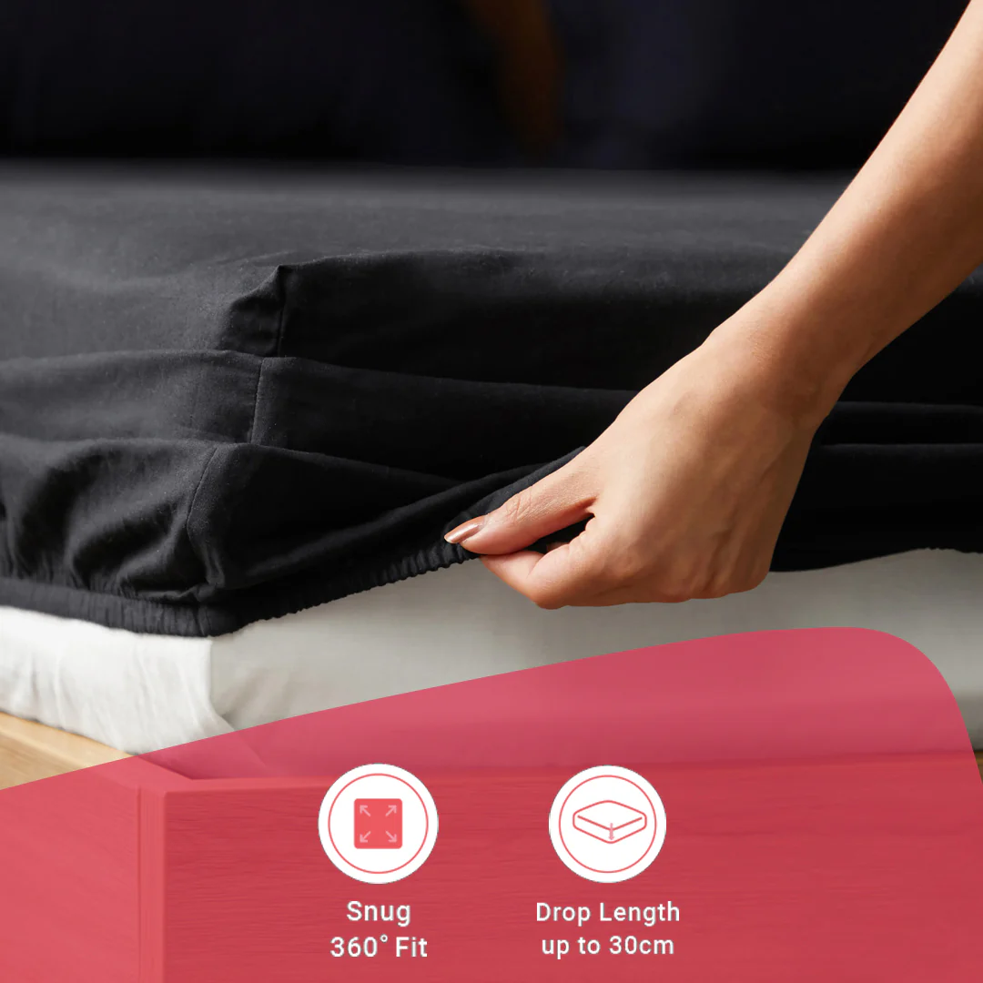 Paleto | Everyday Hues Solid Dyed Cotton Fitted Sheet Set-Black - Image 16