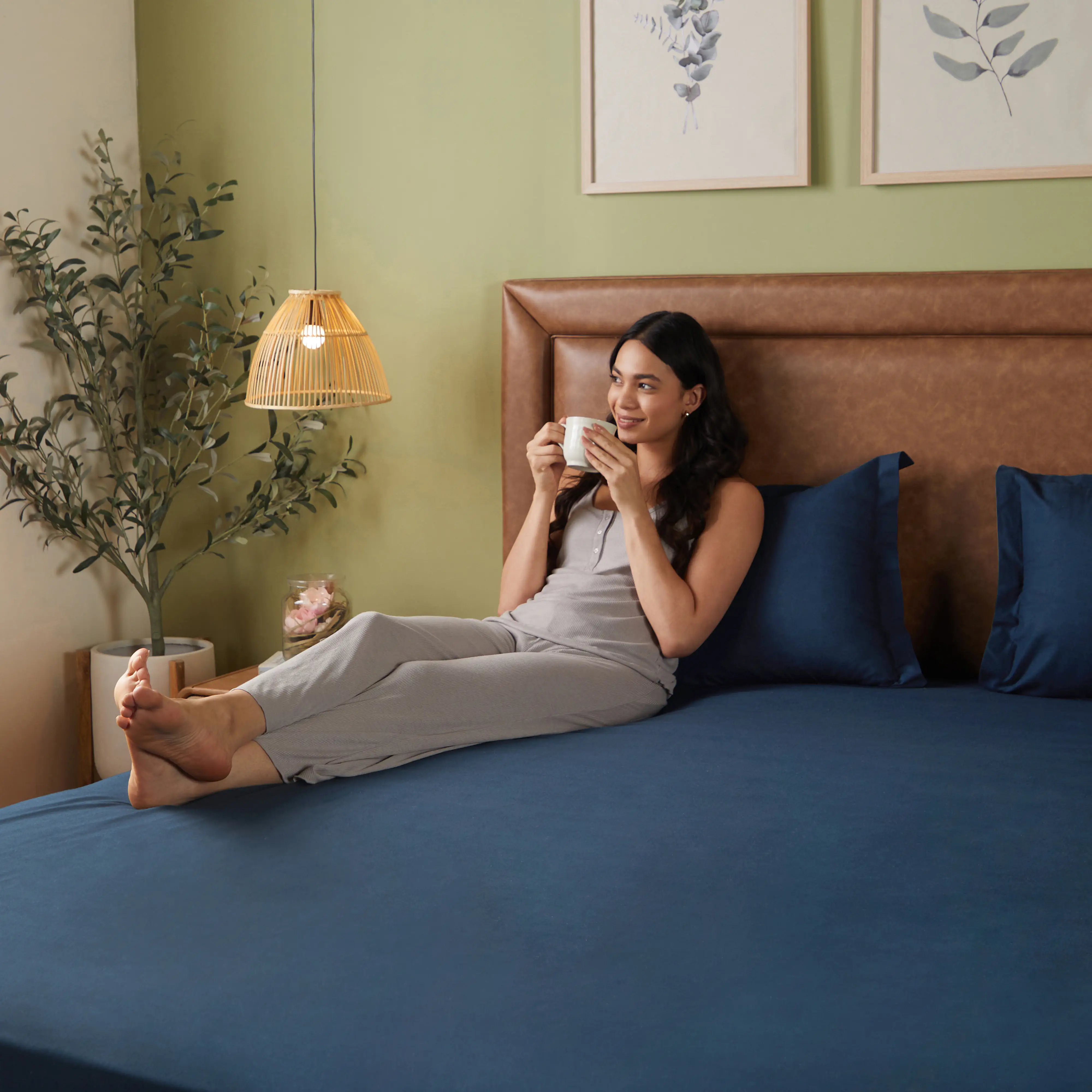 Paleto | Everyday Hues Solid Dyed Cotton Fitted Sheet Set-Navy - Image 3