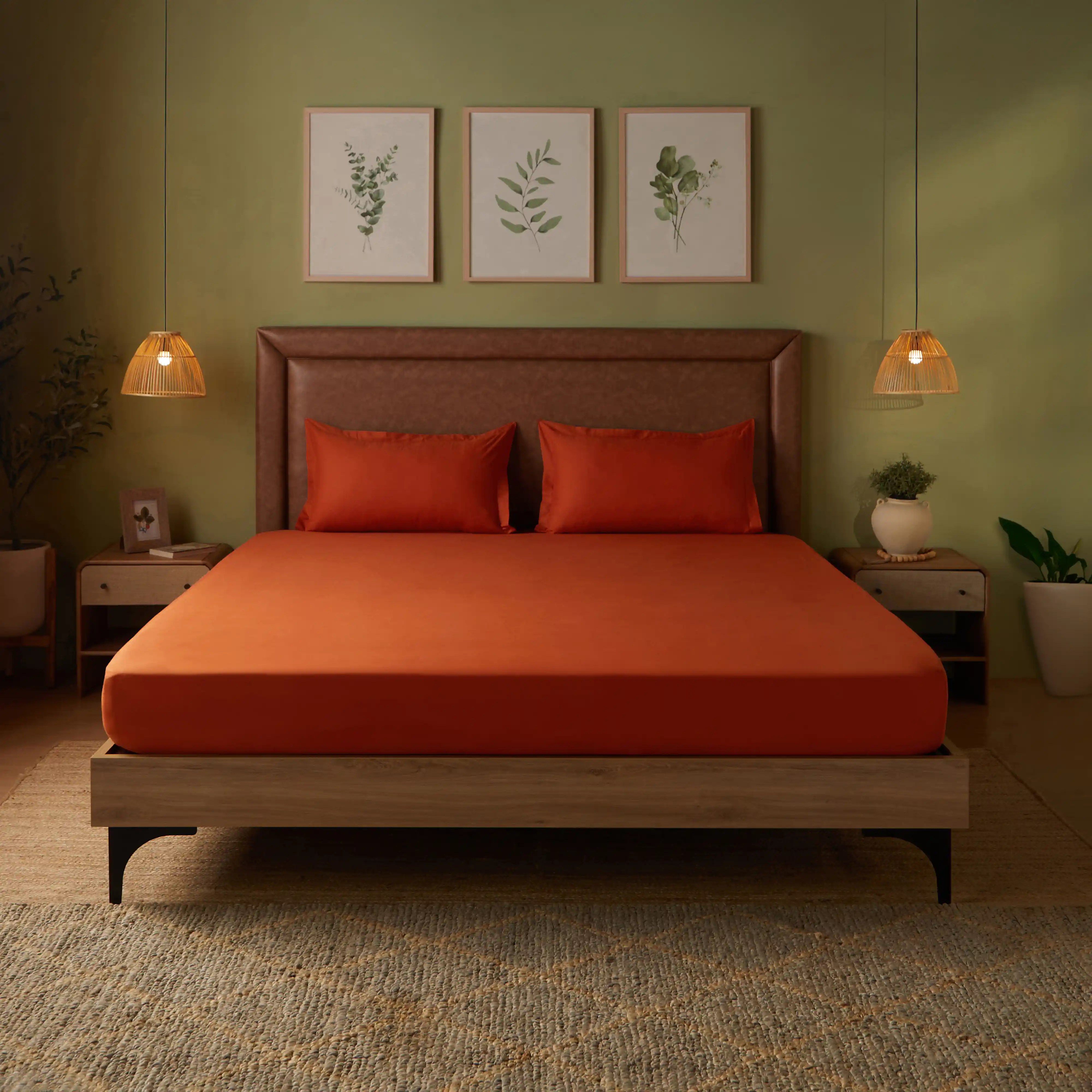 Paleto | Everyday Hues Solid Dyed Cotton Fitted Sheet Set-Rust - Image 9