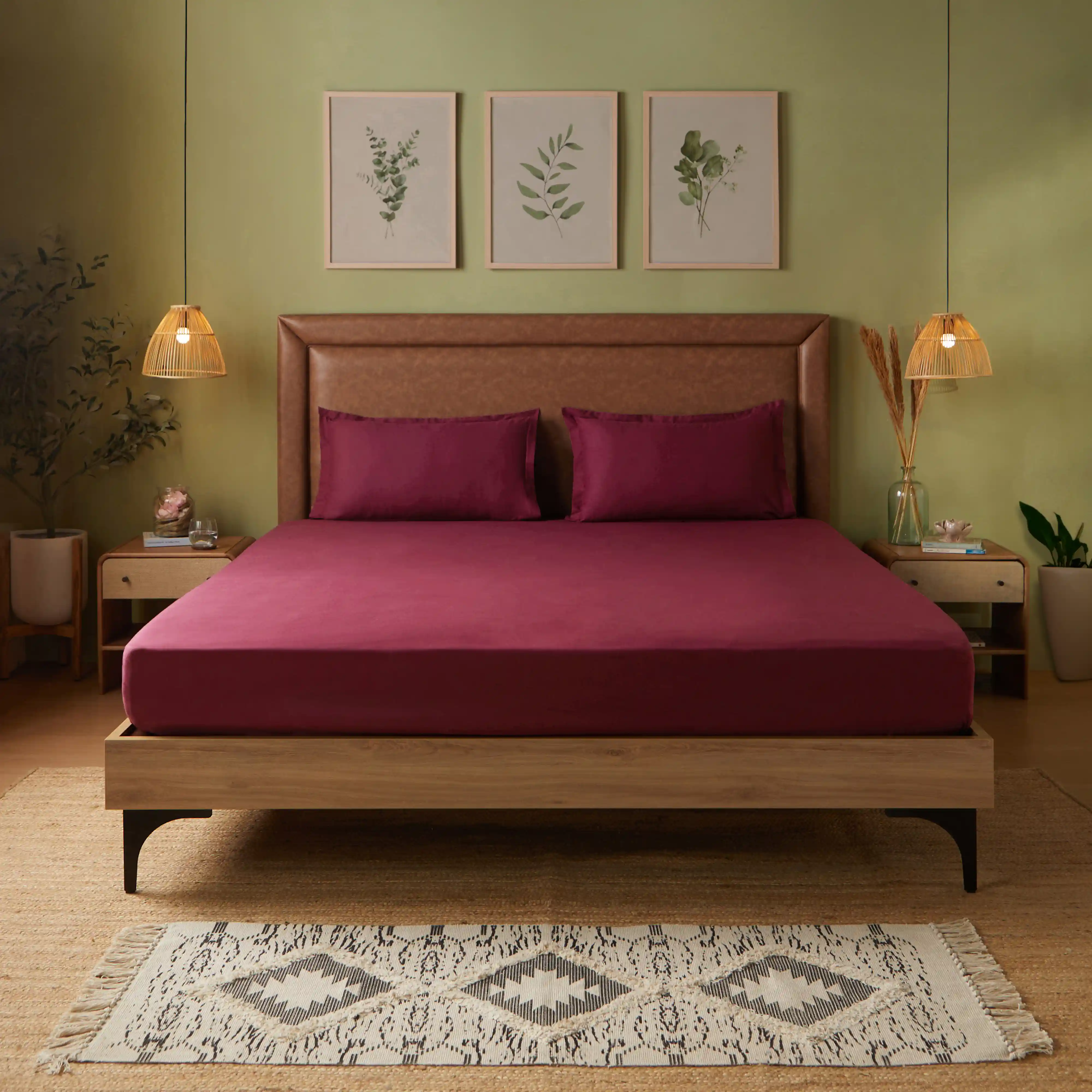 Paleto | Everyday Hues Solid Dyed Cotton Fitted Sheet Set-Windsor Wine - Image 2