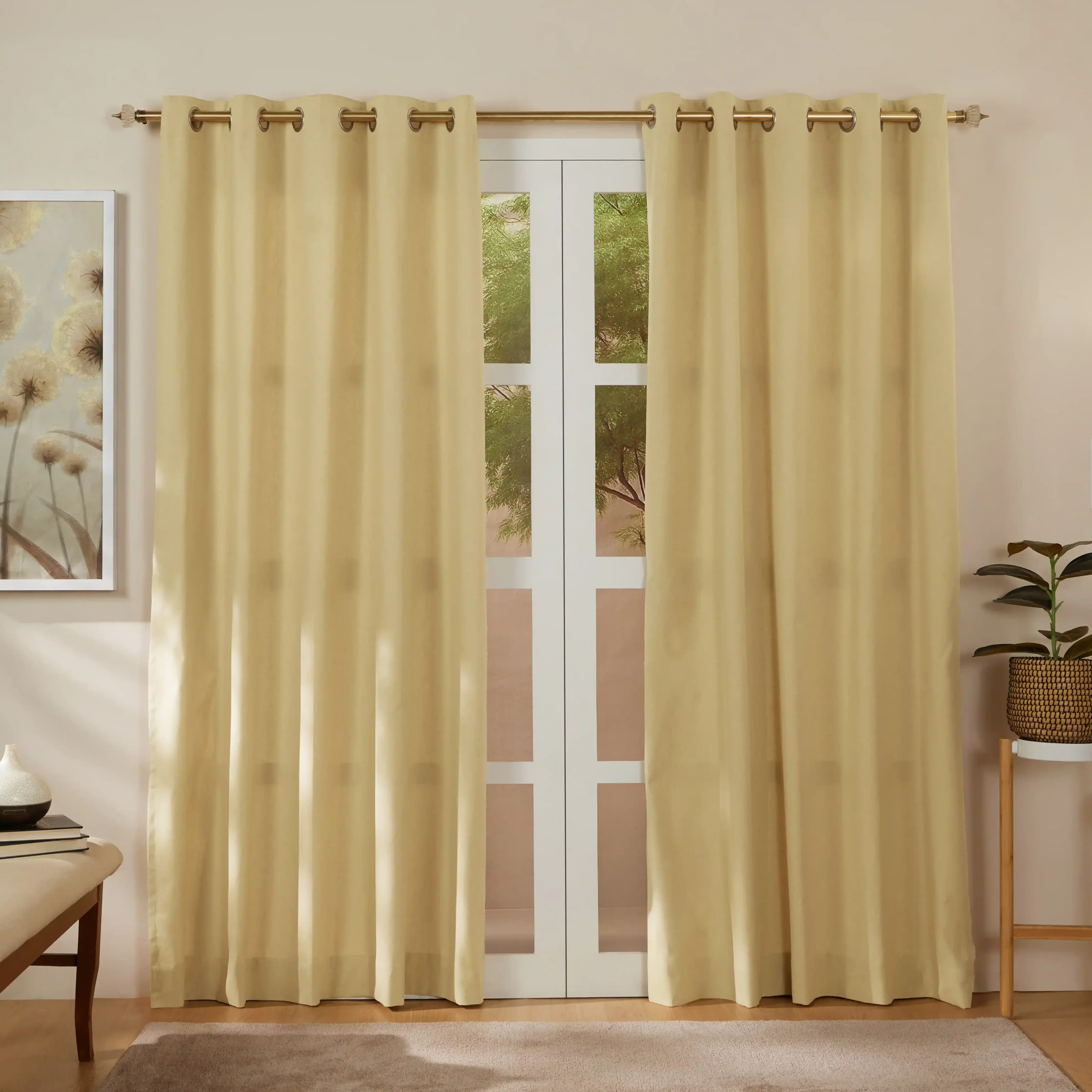 Pelushe Set Of 2 100% Cotton Solid Readymade Curtains | Everyday Hues - Image 137