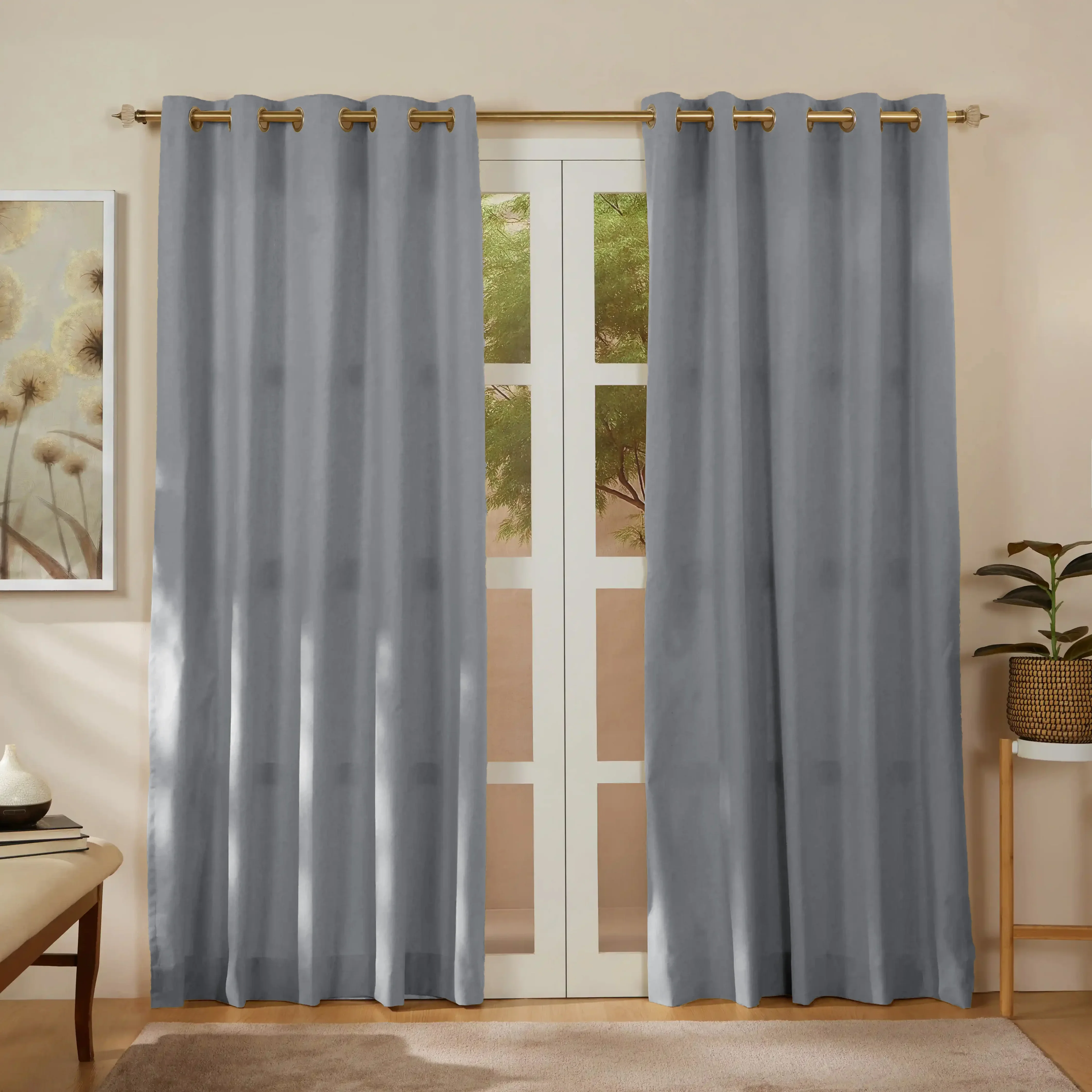 Pelushe Set Of 2 100% Cotton Solid Readymade Curtains | Everyday Hues - Image 59