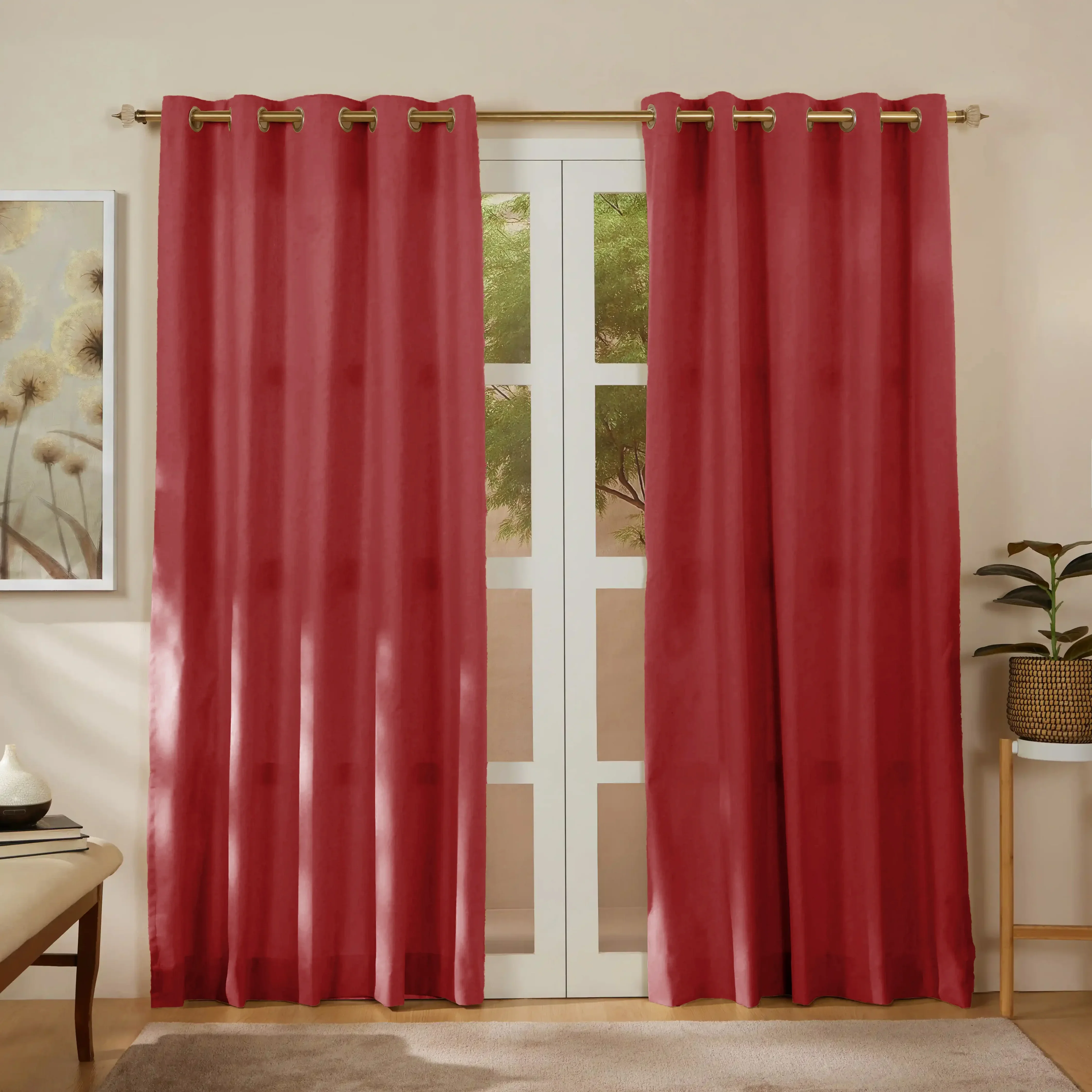Pelushe Set Of 2 100% Cotton Solid Readymade Curtains | Everyday Hues - Image 72
