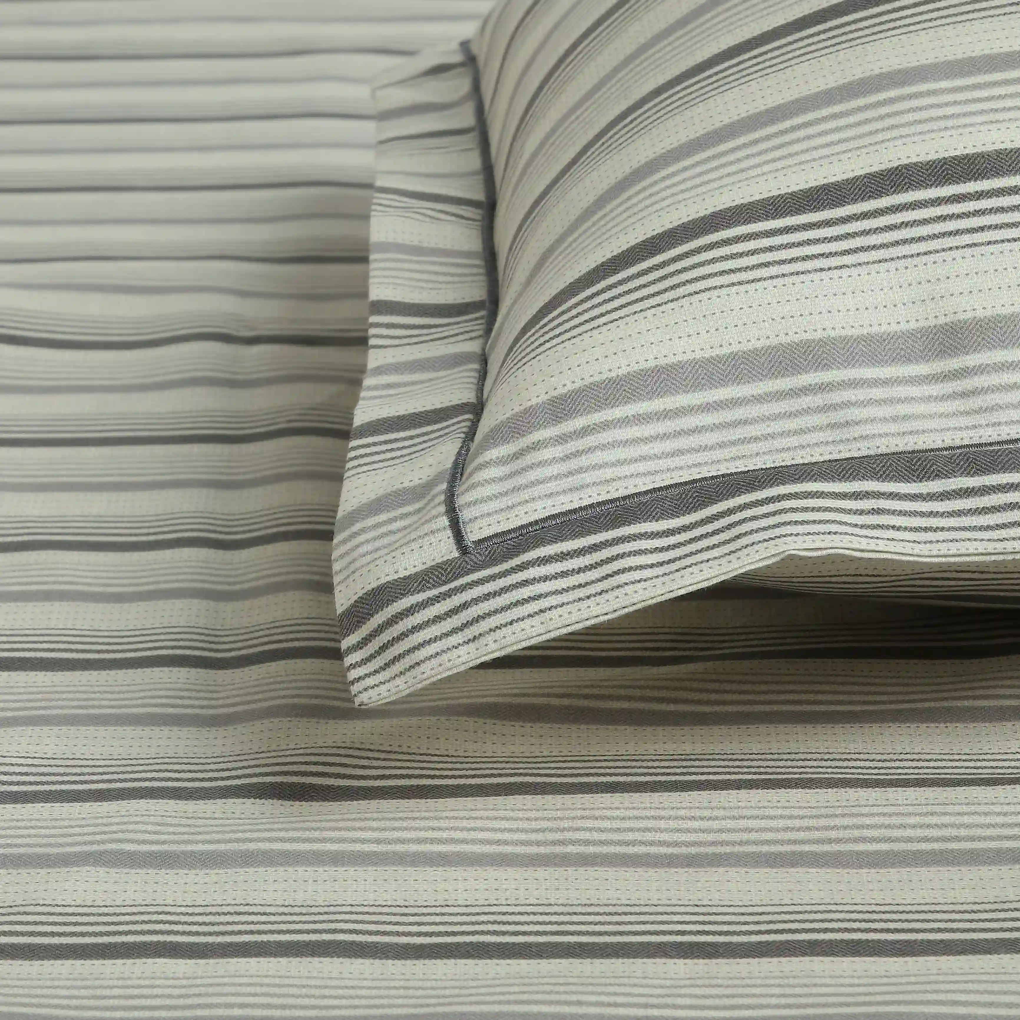 Threadscapes | Woven Textured Printed Cotton Bedsheet Set | Pillow Cover with Merrow Hem Treatment-Black & White - Image 10