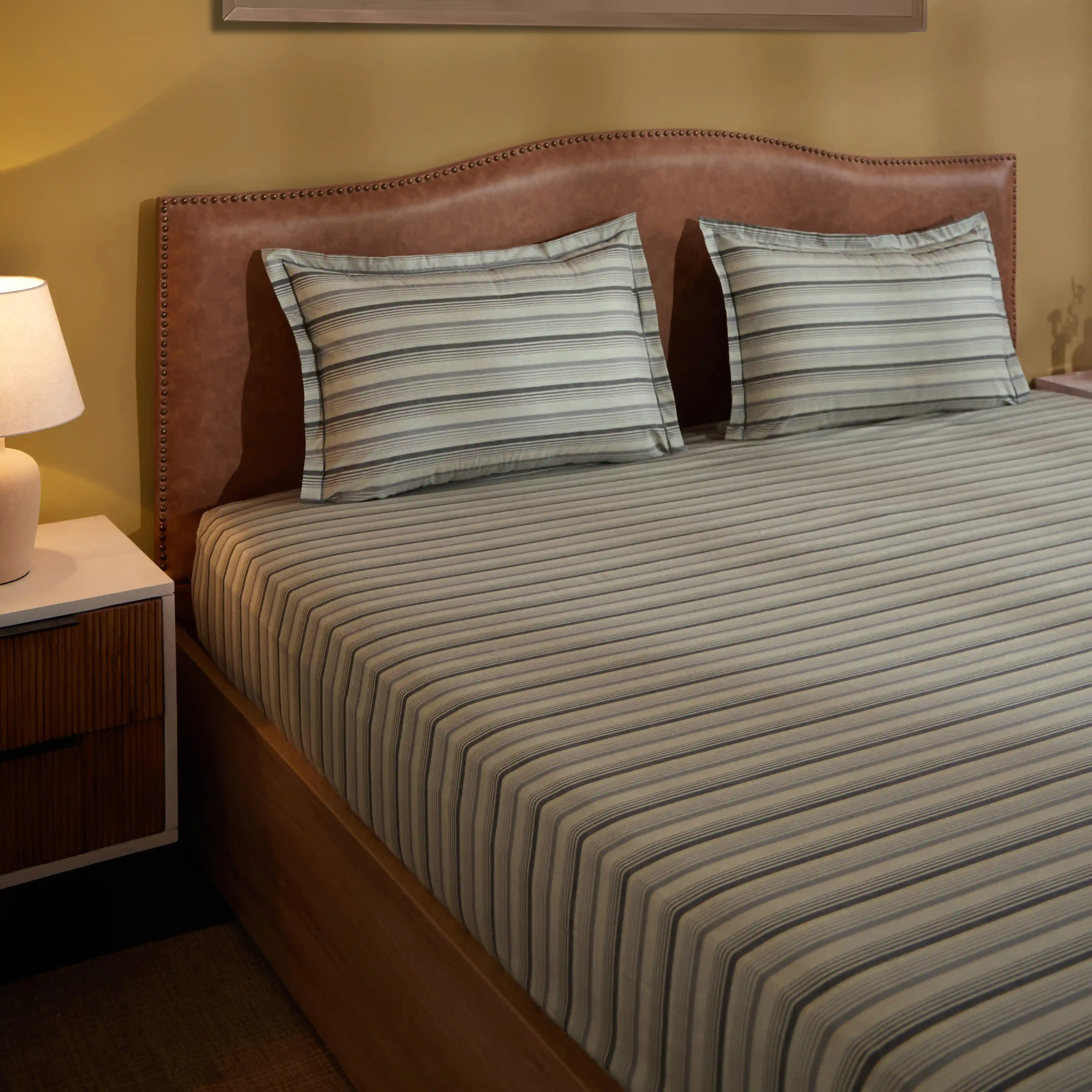 Threadscapes | Woven Textured Printed Cotton Bedsheet Set | Pillow Cover with Merrow Hem Treatment-Black & White - Image 11