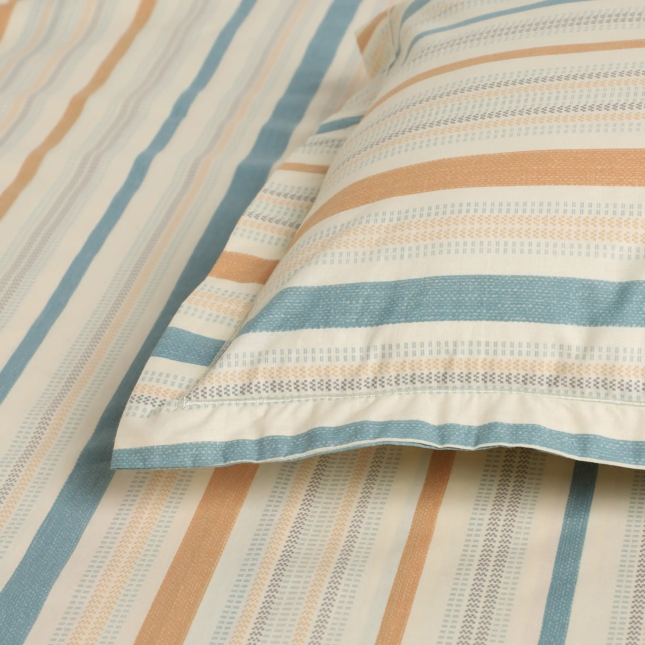 Threadscapes | Woven Textured Printed Cotton Bedsheet Set | Pillow Cover with Merrow Hem Treatment-Multicolour - Image 10
