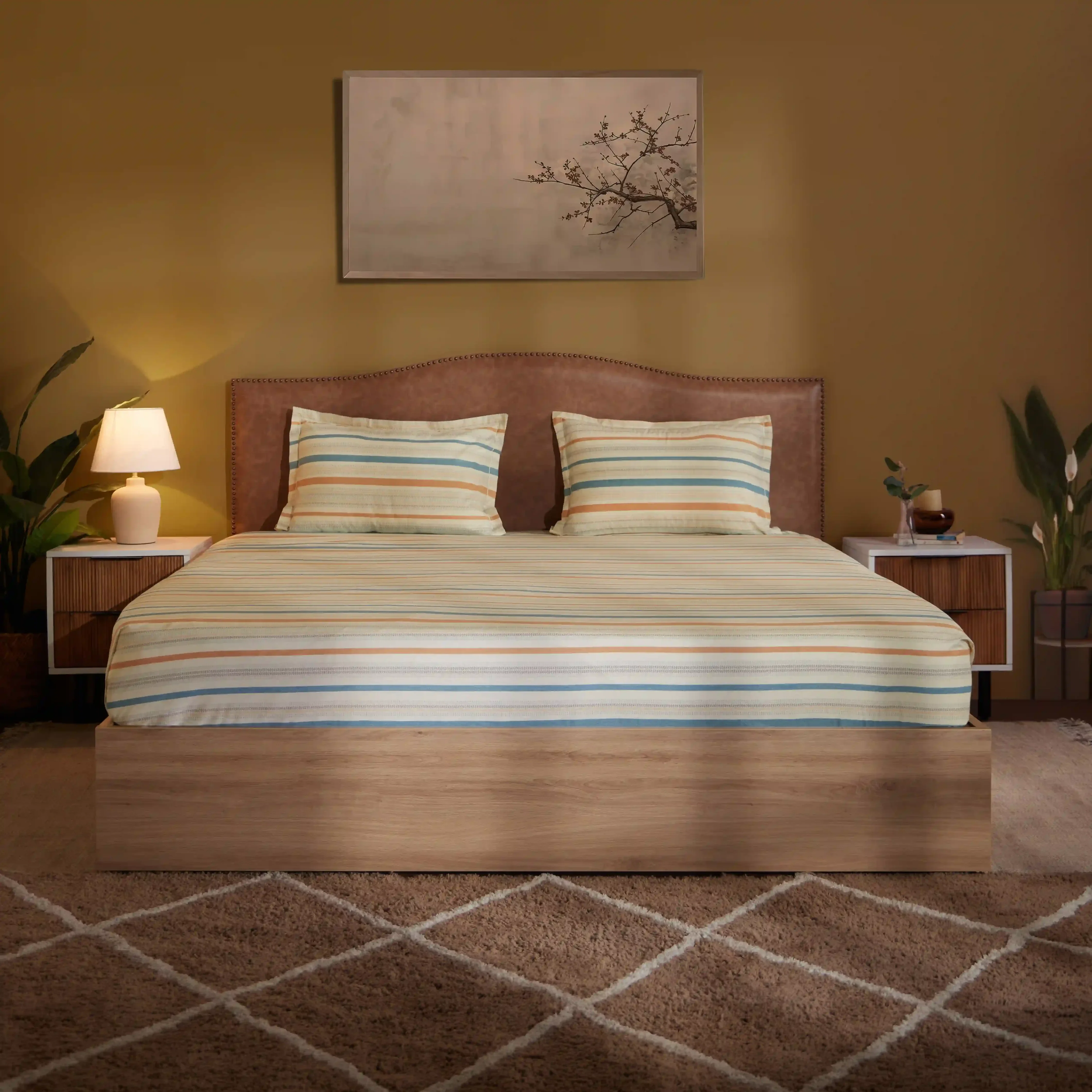 Threadscapes | Woven Textured Printed Cotton Bedsheet Set | Pillow Cover with Merrow Hem Treatment-Multicolour - Image 12