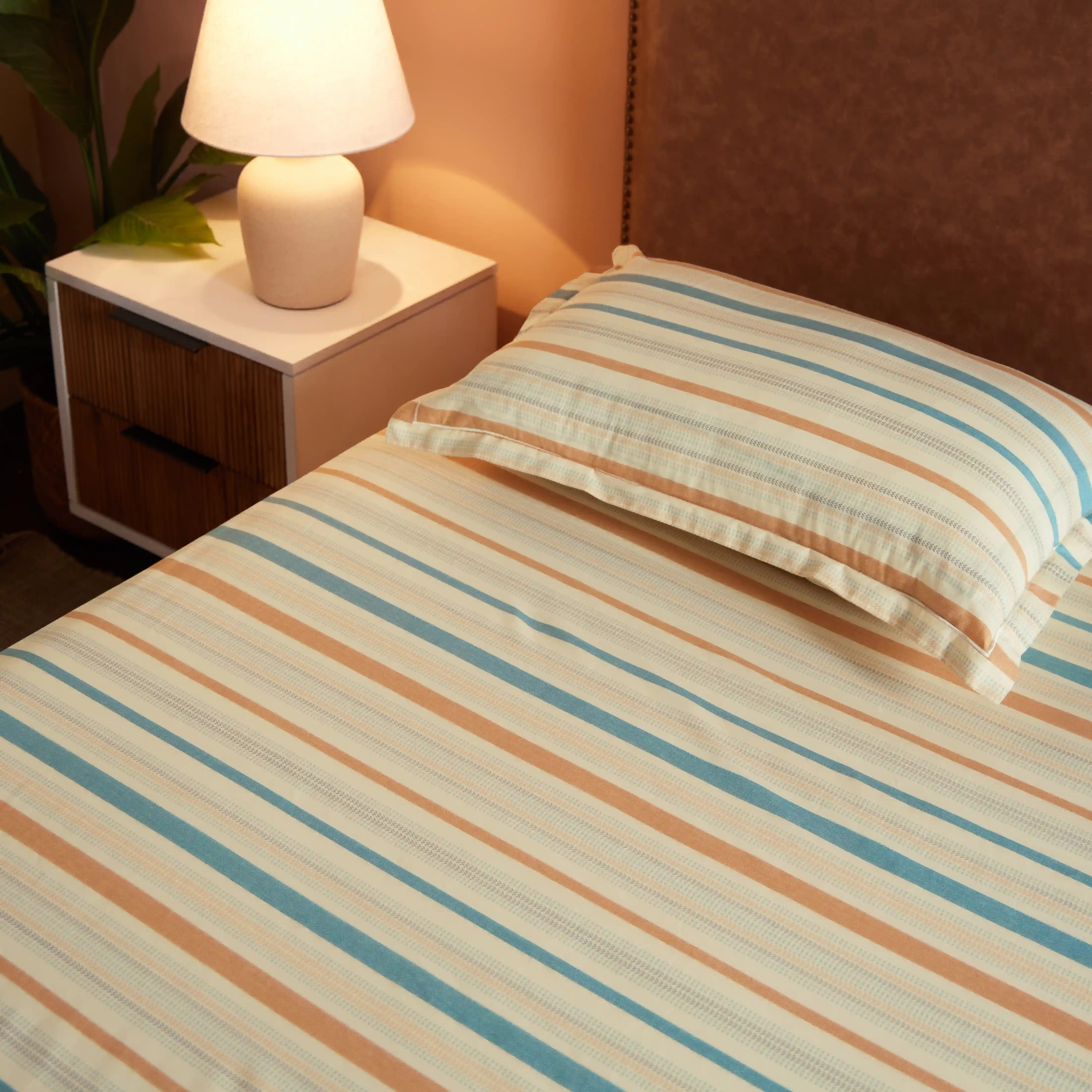Threadscapes | Woven Textured Printed Cotton Bedsheet Set | Pillow Cover with Merrow Hem Treatment-Multicolour - Image 2