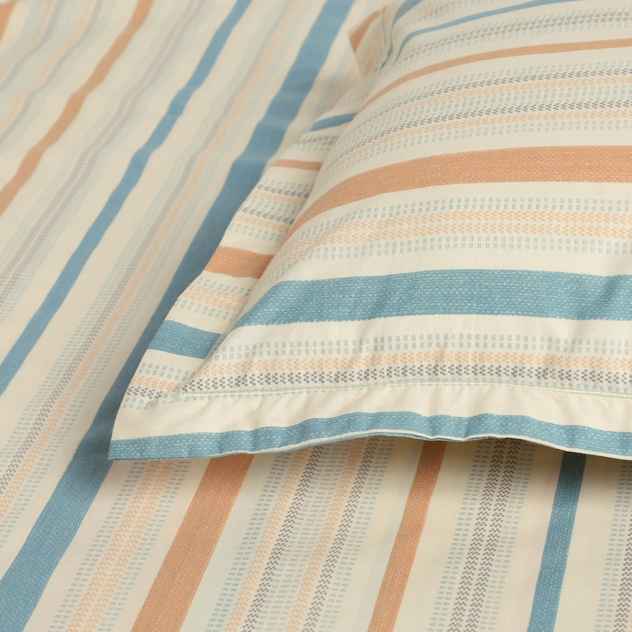 Threadscapes | Woven Textured Printed Cotton Bedsheet Set | Pillow Cover with Merrow Hem Treatment-Multicolour - Image 5