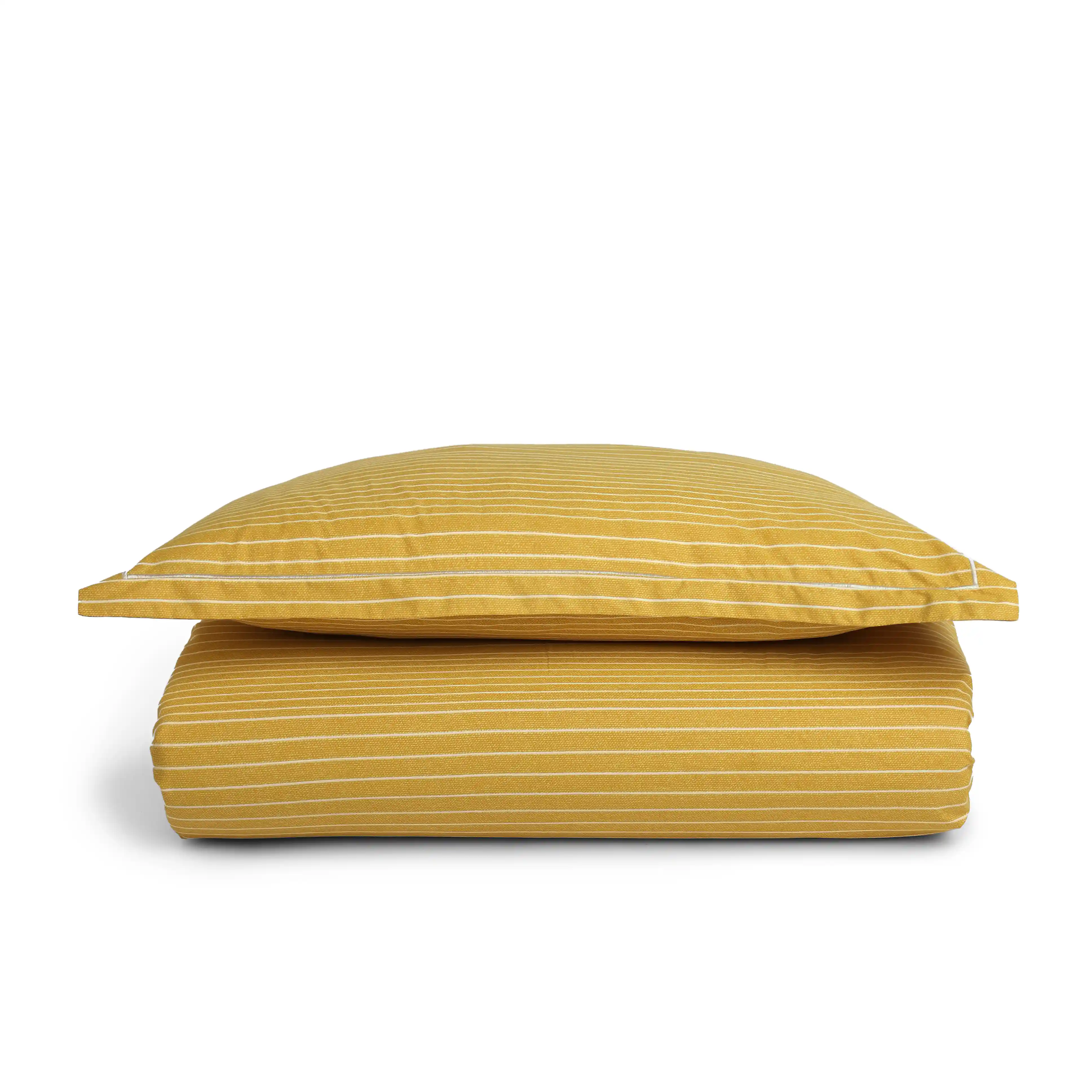 Threadscapes | Woven Textured Printed Cotton Bedsheet Set | Pillow Cover with Merrow Hem Treatment-Mustard - Image 4
