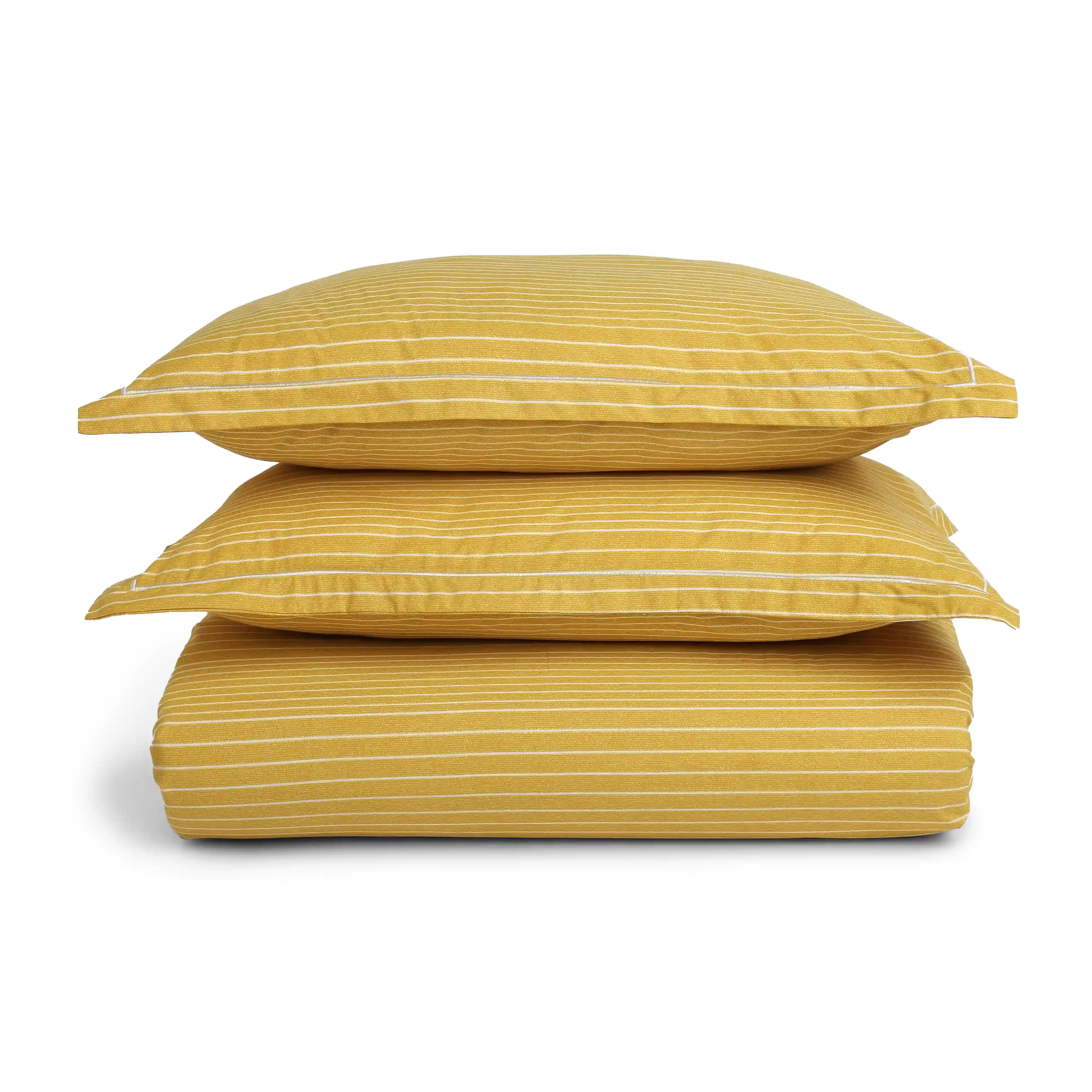 Threadscapes | Woven Textured Printed Cotton Bedsheet Set | Pillow Cover with Merrow Hem Treatment-Mustard - Image 9