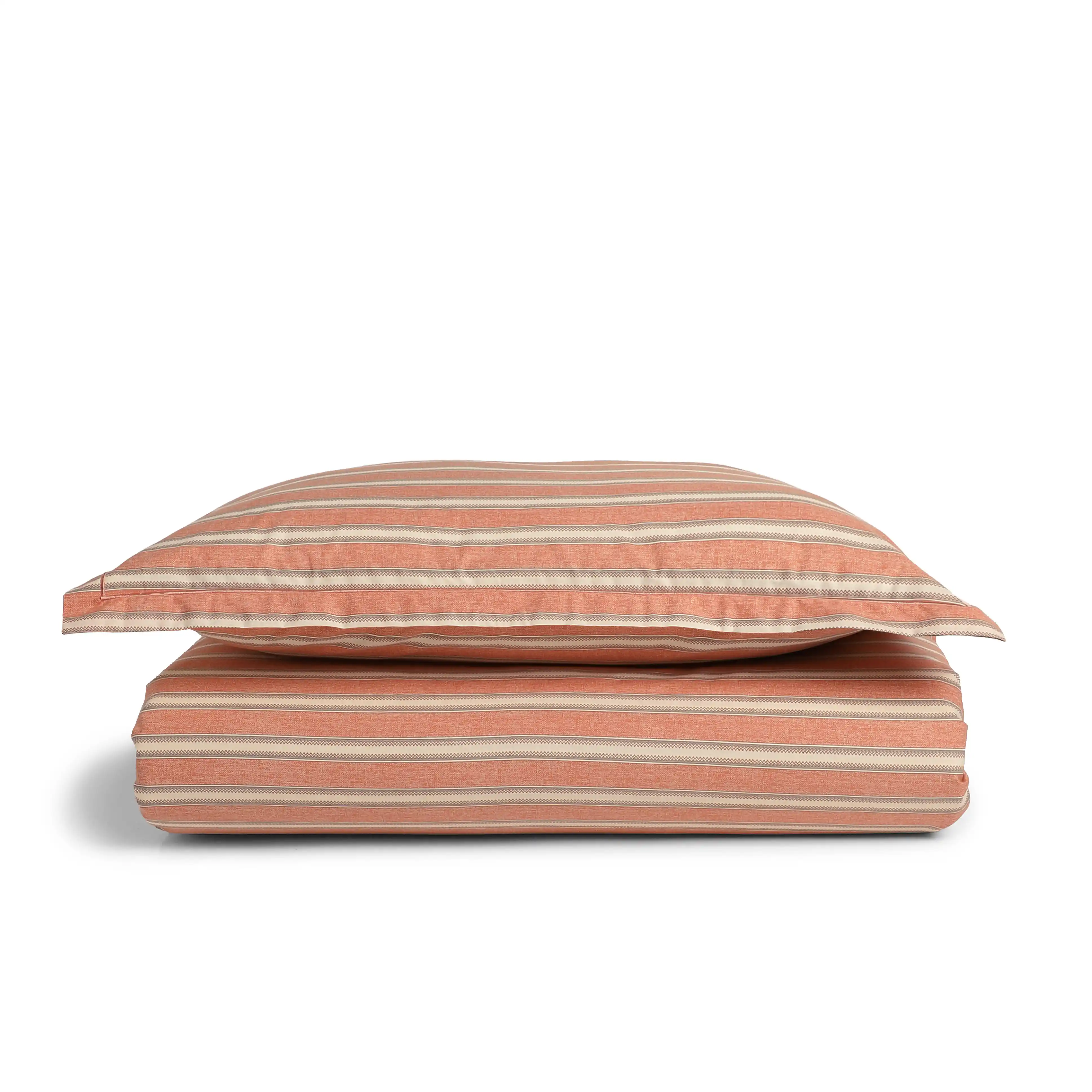 Threadscapes | Woven Textured Printed Cotton Bedsheet Set | Pillow Cover with Merrow Hem Treatment-Peach - Image 14