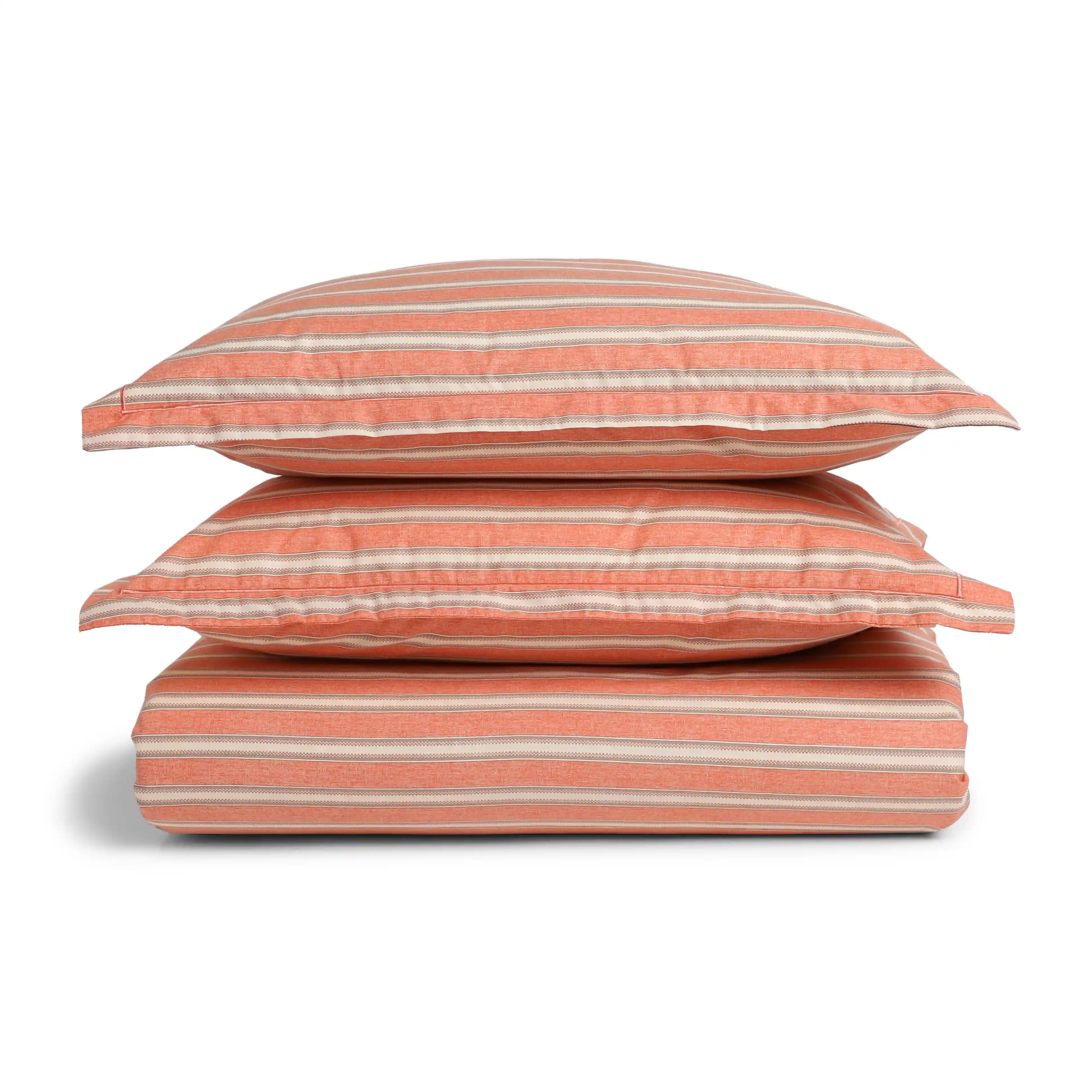 Threadscapes | Woven Textured Printed Cotton Bedsheet Set | Pillow Cover with Merrow Hem Treatment-Peach - Image 8