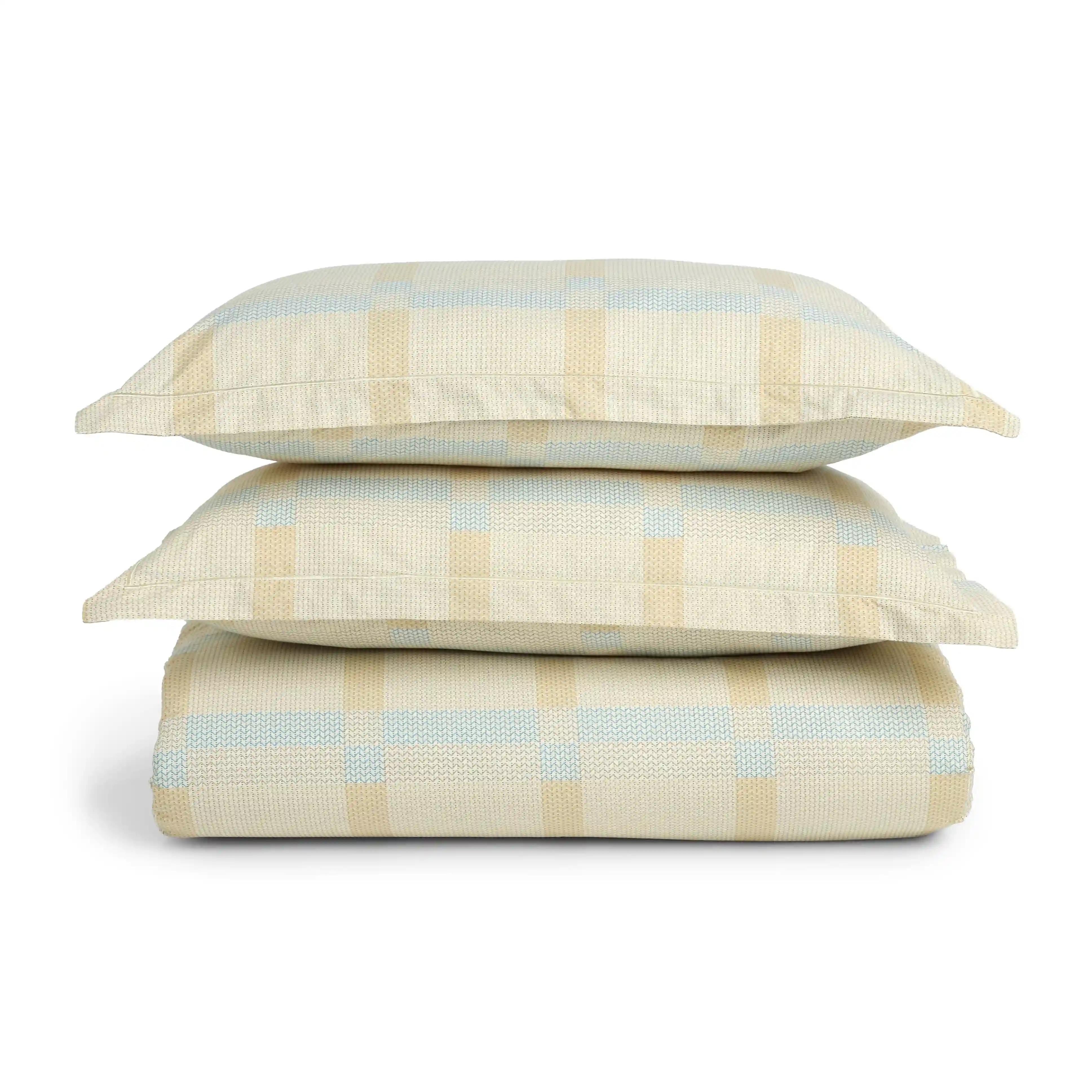Threadscapes | Woven Textured Printed Cotton Bedsheet Set | Pillow Cover with Merrow Hem Treatment-Sand - Image 14