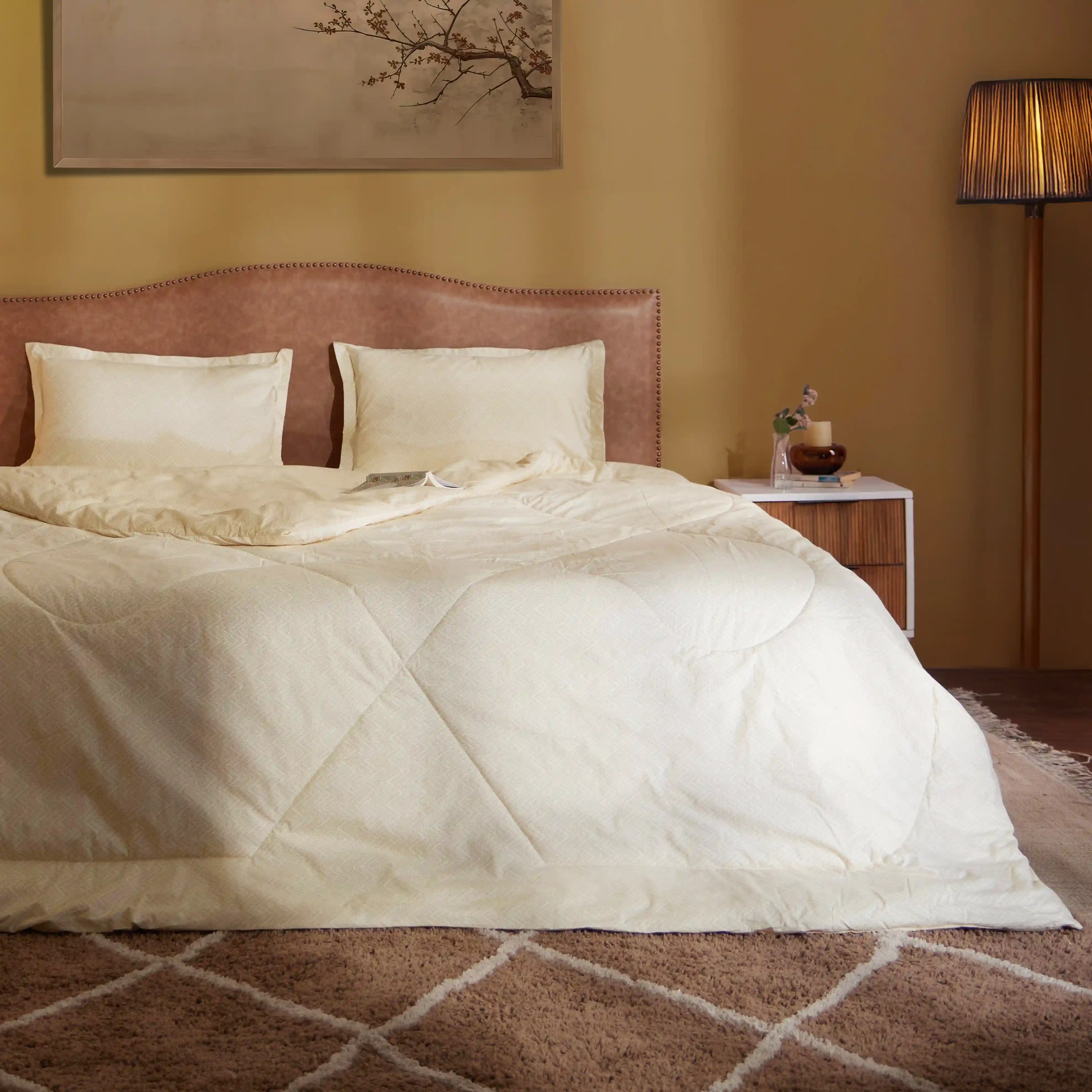 Threadscapes | Woven Textured Printed 120GSM Reversible Comforter-Beige - Image 2