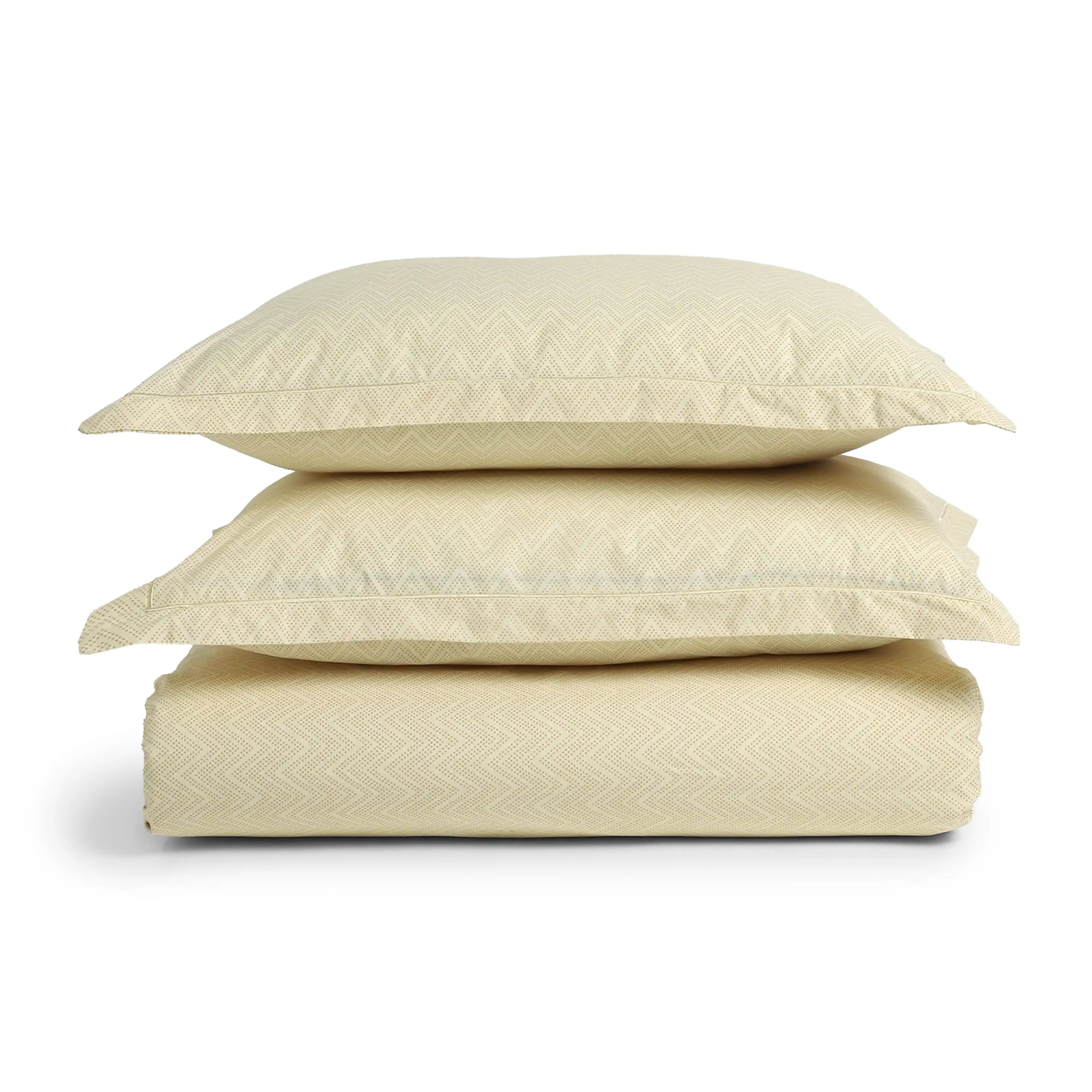 Threadscapes | Woven Textured Printed Cotton Fitted Sheet Set | Pillow Cover with Merrow Hem Treatment-Beige - Image 5
