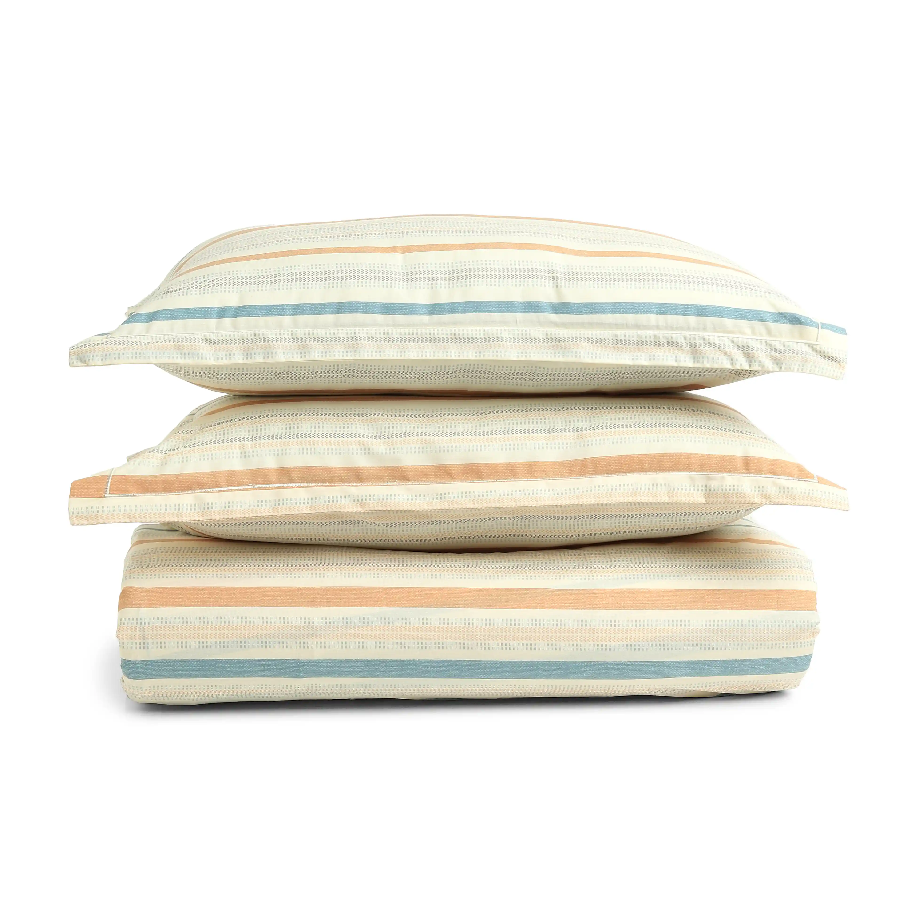 Threadscapes | Woven Textured Printed Cotton Fitted Sheet Set | Pillow Cover with Merrow Hem Treatment-Multicolour - Image 5