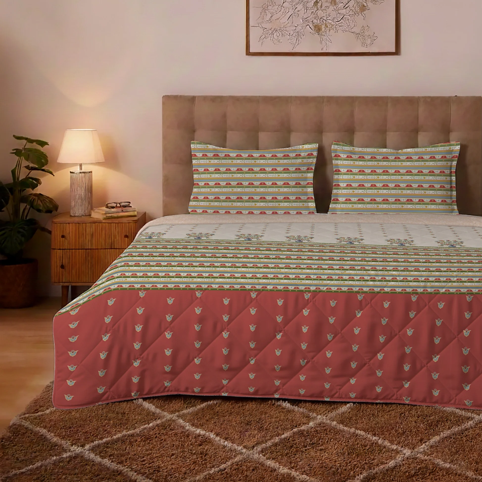 Udyan Tales | Vivid Traditional Printed 150 GSM Reversible Comforter - Brick Red - Image 3