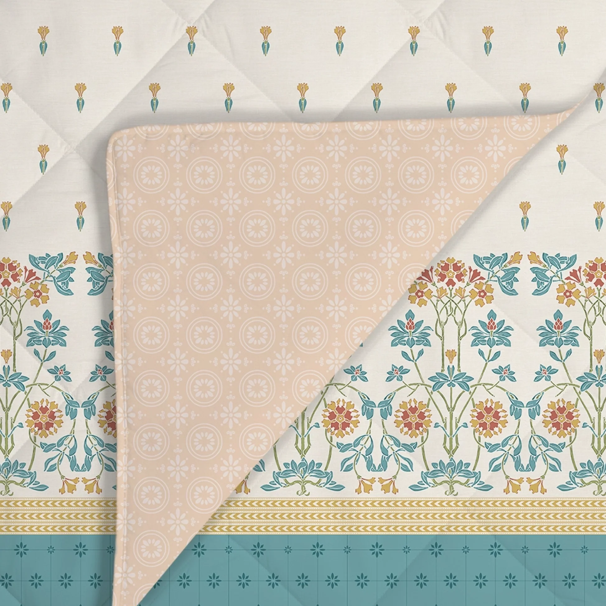 Udyan Tales | Vibrant Ethnic Printed 150 GSM Reversible Comforter - Midnight Teal - Image 5