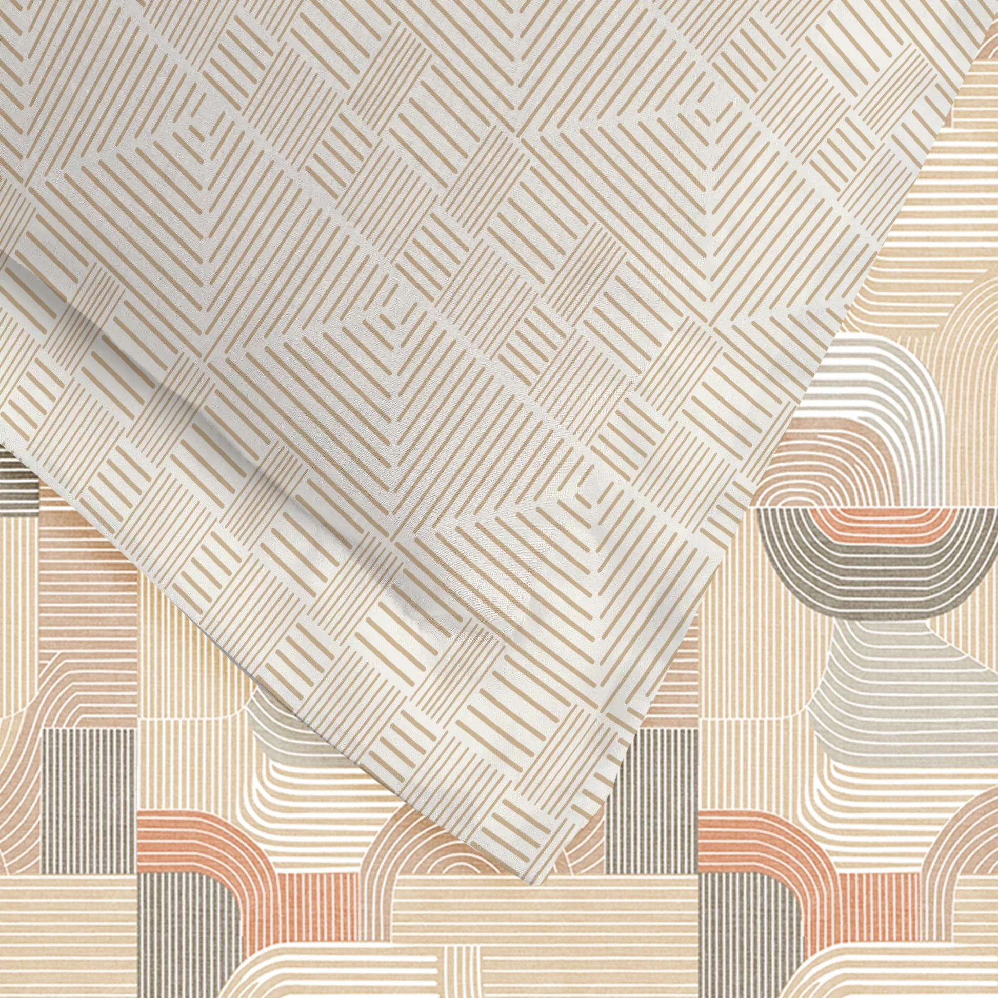 Udyan Tales | Modern Abstract Printed Cotton Bedsheet Set - Neutral Beige - Image 5