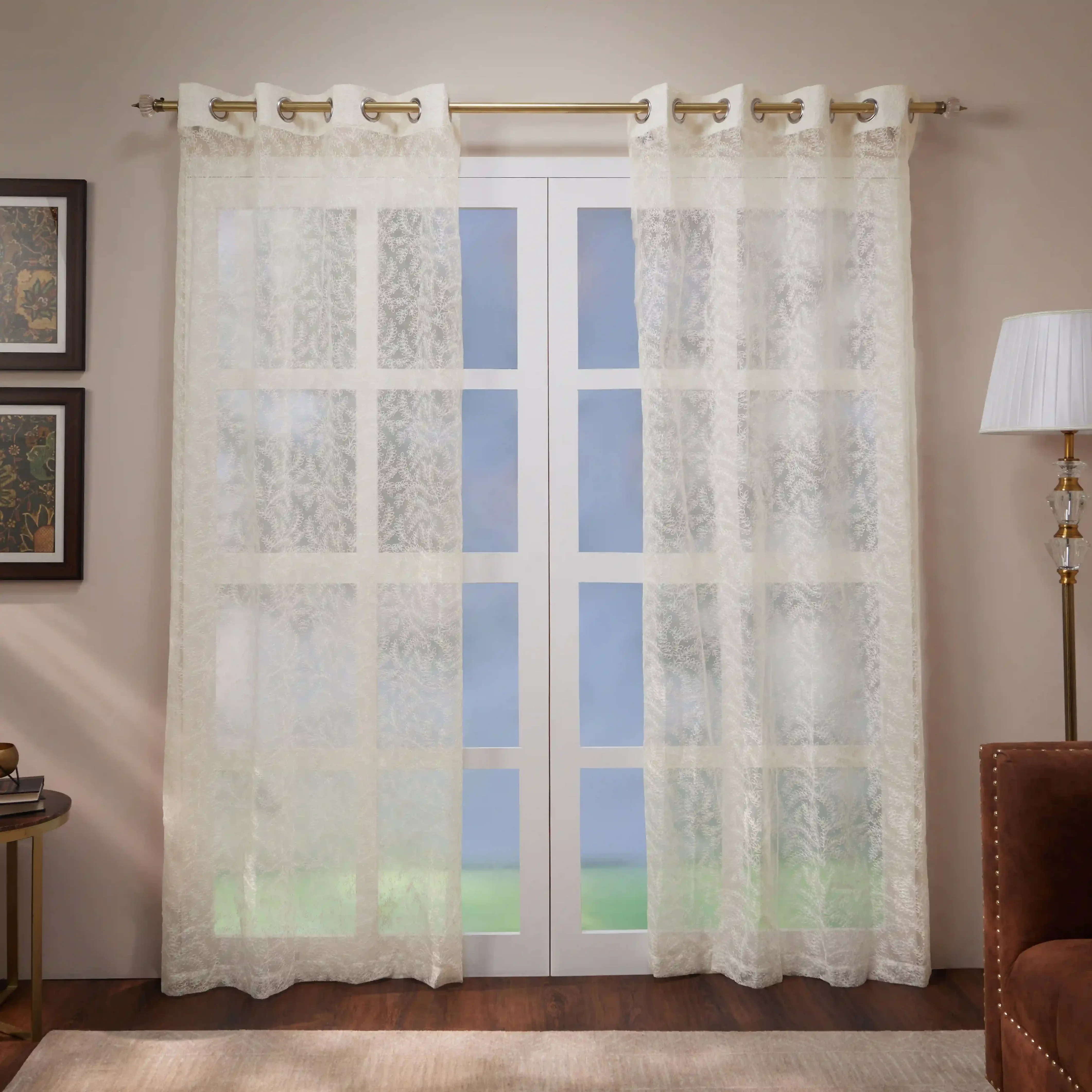 Velina Set Of 2 Embroidered Sheer Readymade Curtains | Urban Forest