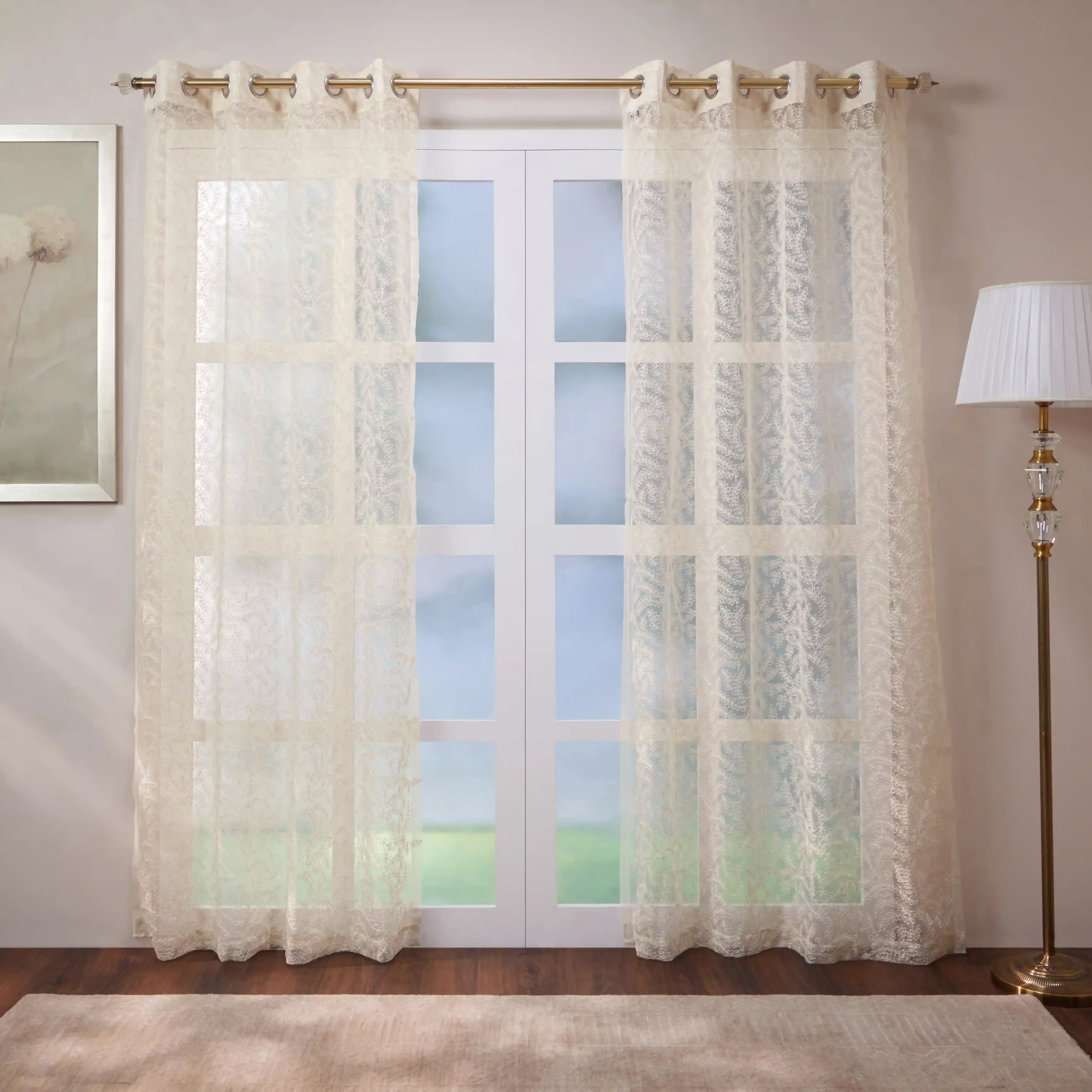 Velina Set Of 2 Embroidered Sheer Readymade Curtains | Urban Forest - Image 13