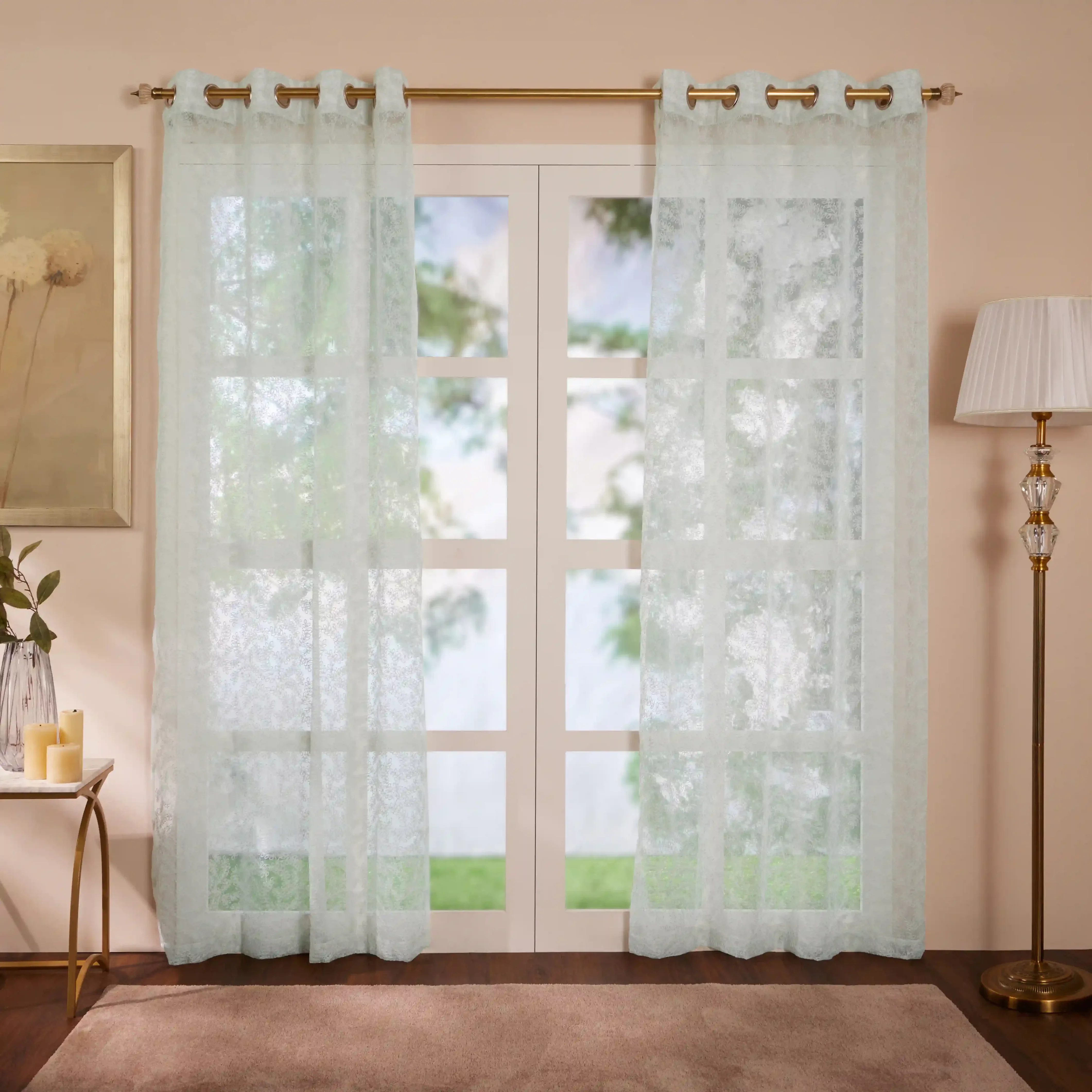 Velina Set Of 2 Embroidered Sheer Readymade Curtains | Urban Forest - Image 21