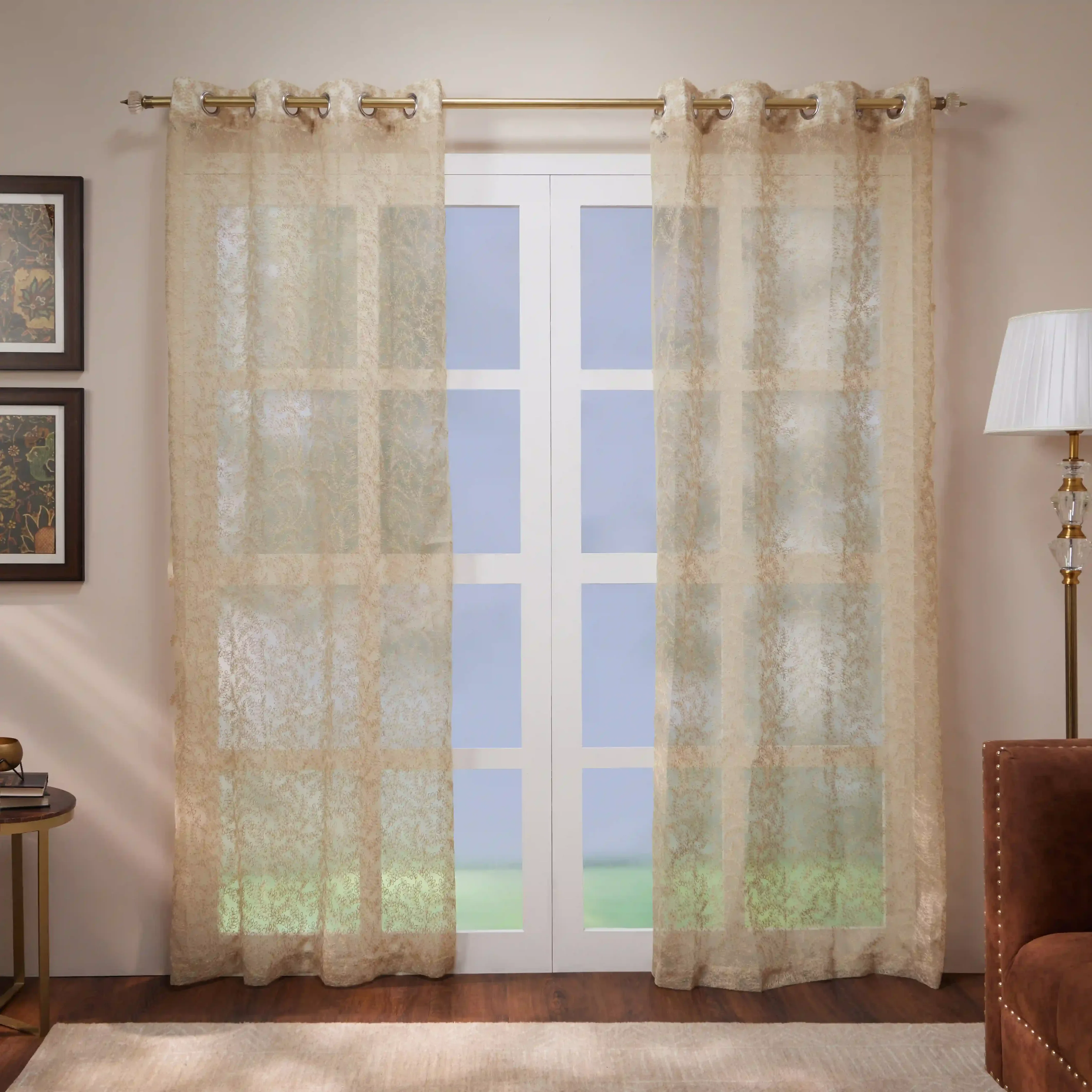 Velina Set Of 2 Embroidered Sheer Readymade Curtains | Urban Forest - Image 9